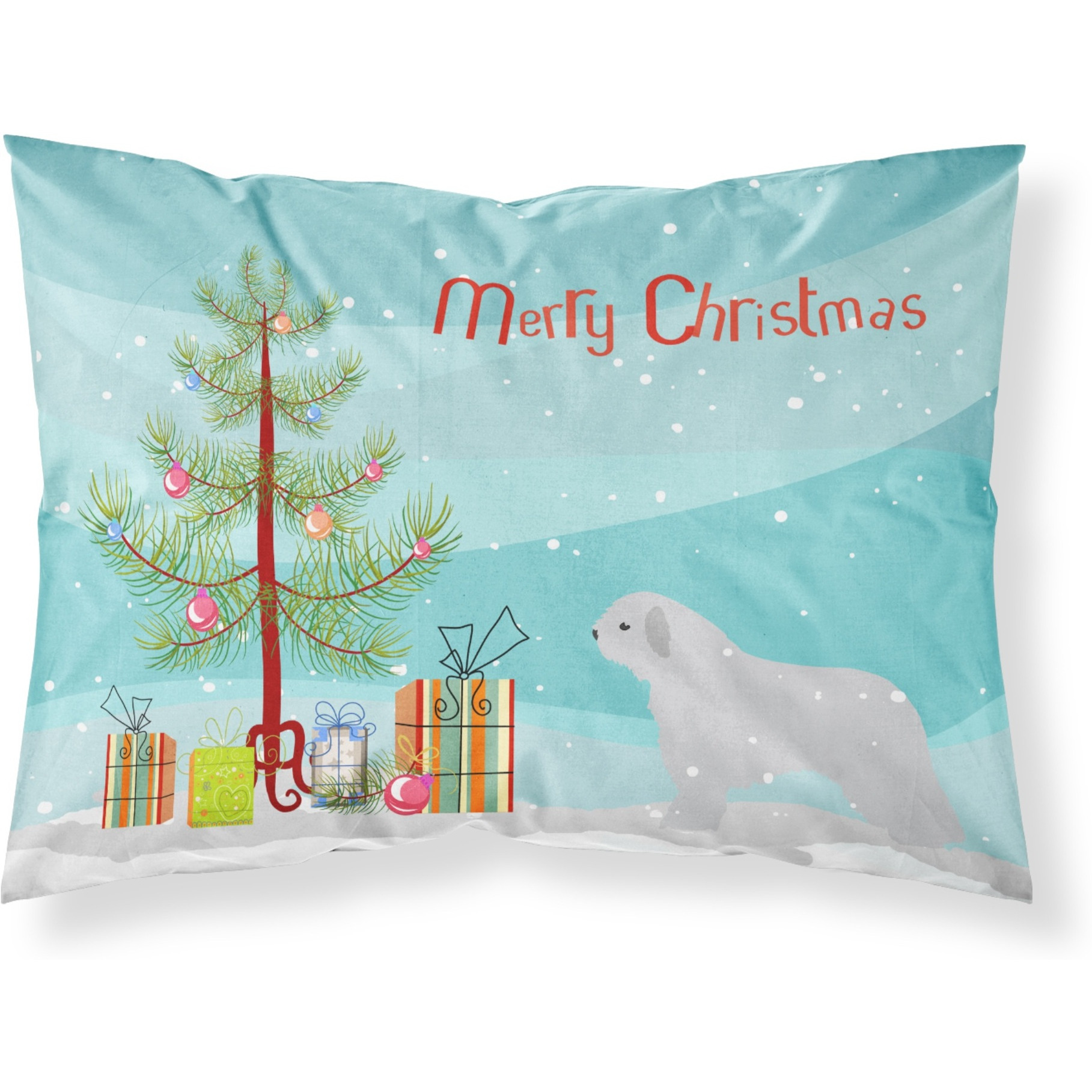 Caroline's Treasures Christmas Tree Spanish Water Dog Merry Fabric Standard Pillowcase BB2933PILLOWCASE