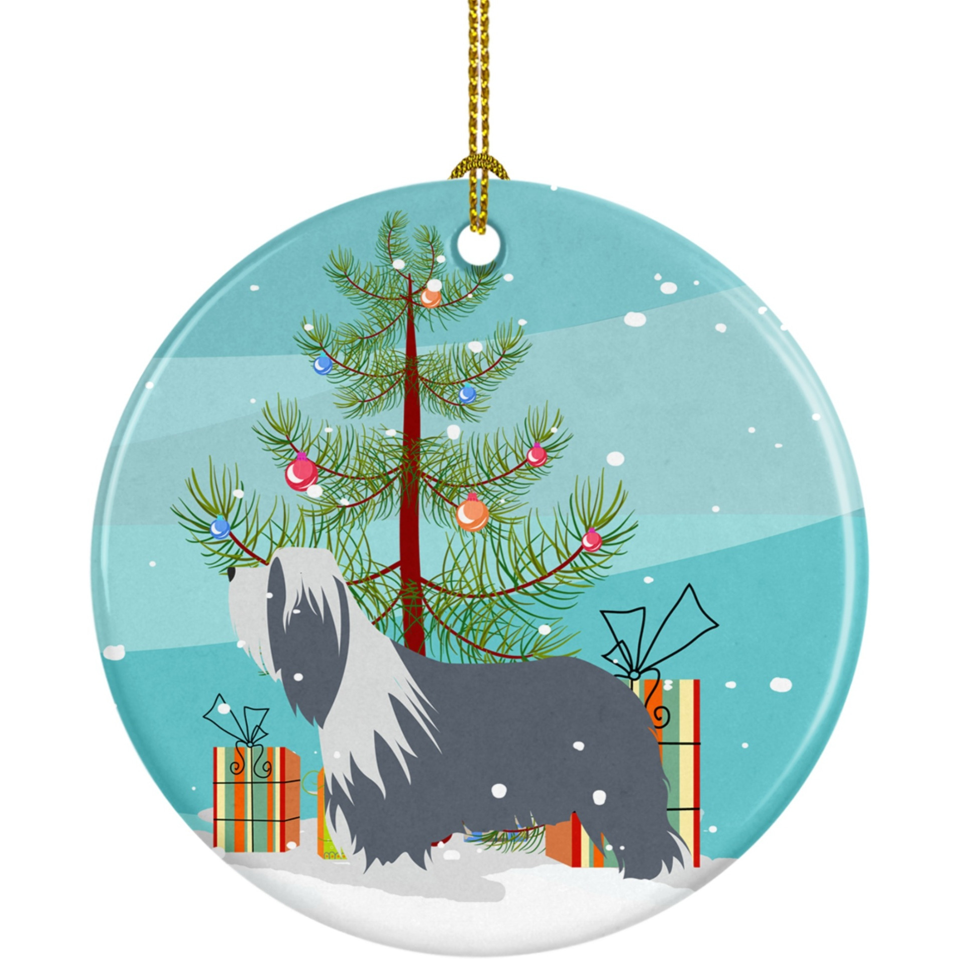 &quotCaroline's Treasures Bearded Collie Dog Merry Christmas Tree Ceramic Ornament, Multicolor"