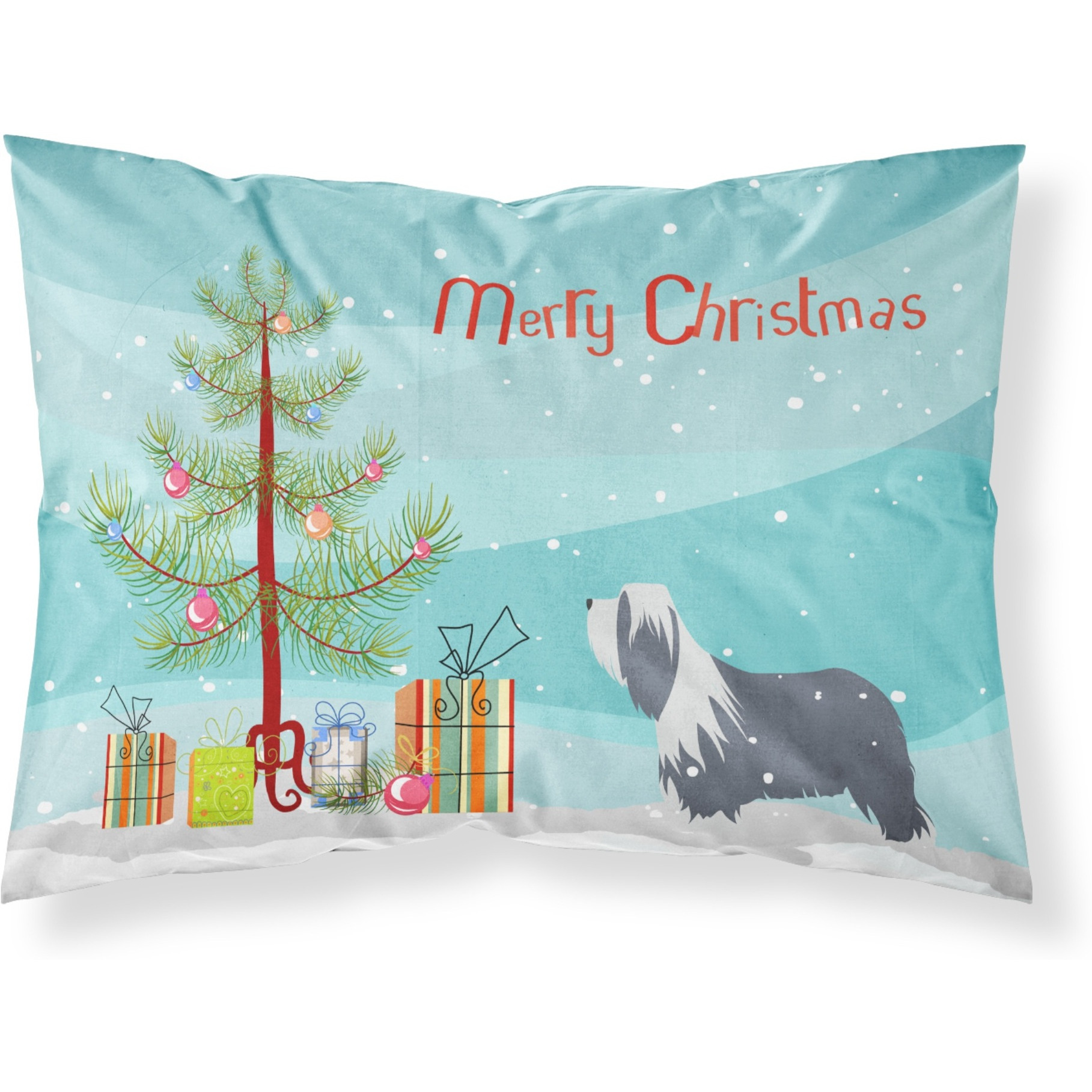 Caroline's Treasures Christmas Tree Bearded Collie Dog Merry Fabric Standard Pillowcase BB2935PILLOWCASE