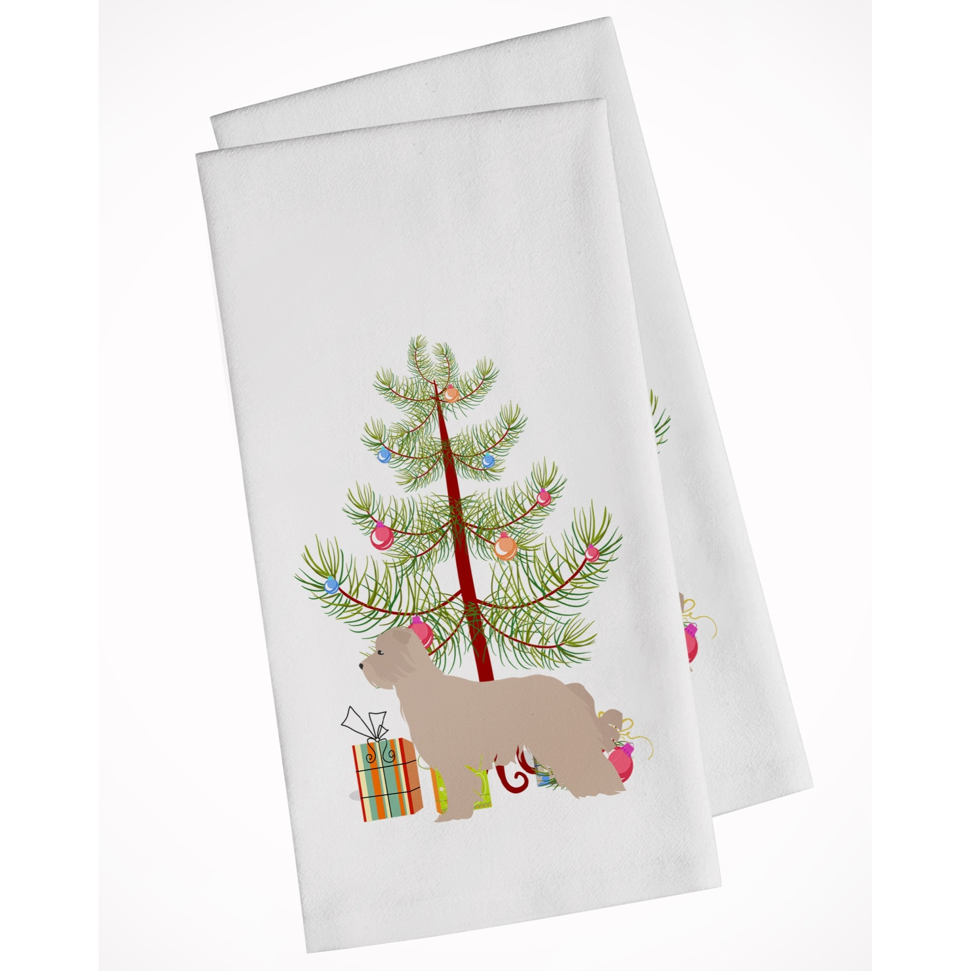 Pyrenean Shepherd Dog Merry Christmas Tree White Kitchen Towel Set of 2