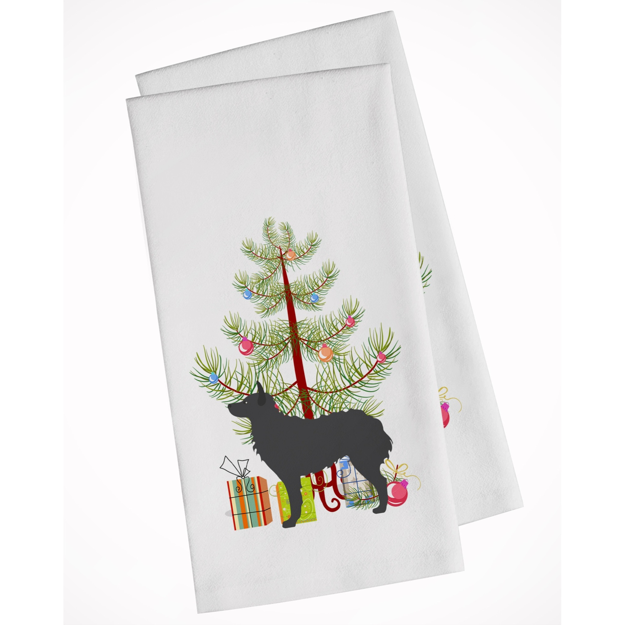 Croatian Sheepdog Merry Christmas Tree White Kitchen Towel Set of 2