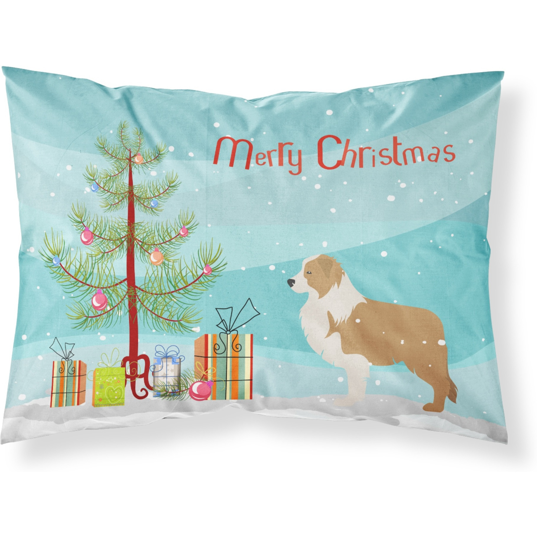 Caroline's Treasures Christmas Tree Red Border Collie Merry Fabric Standard Pillowcase BB2940PILLOWCASE
