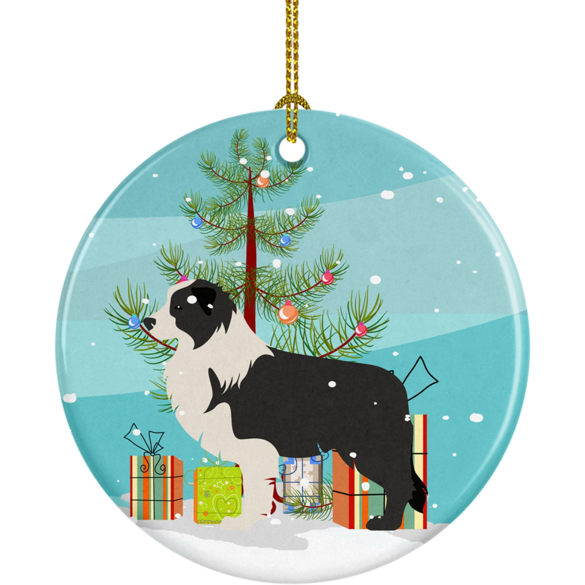 &quotCaroline's Treasures Black Border Collie Merry Christmas Tree Ceramic Ornament, Multicolor"