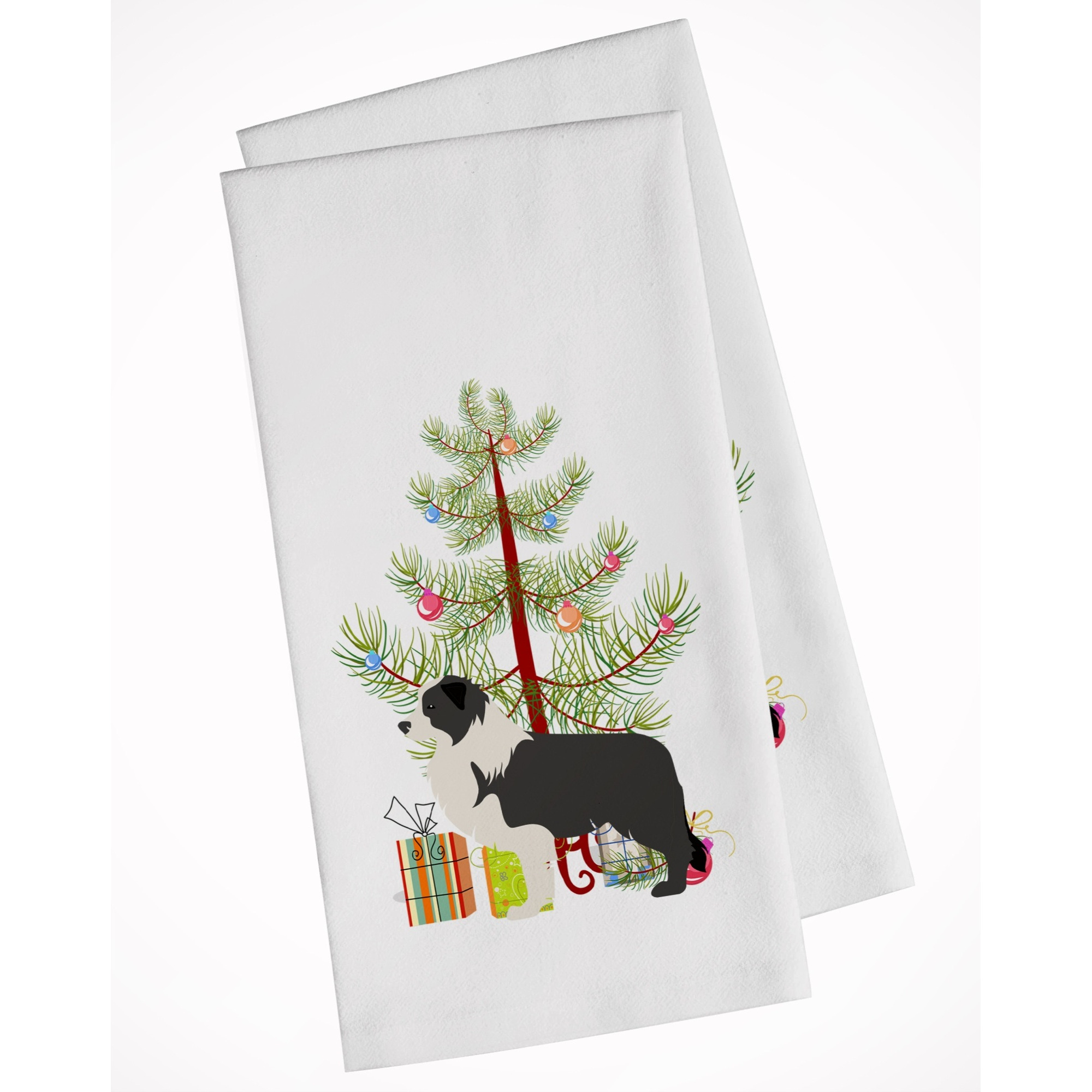 Black Border Collie Merry Christmas Tree White Kitchen Towel Set of 2