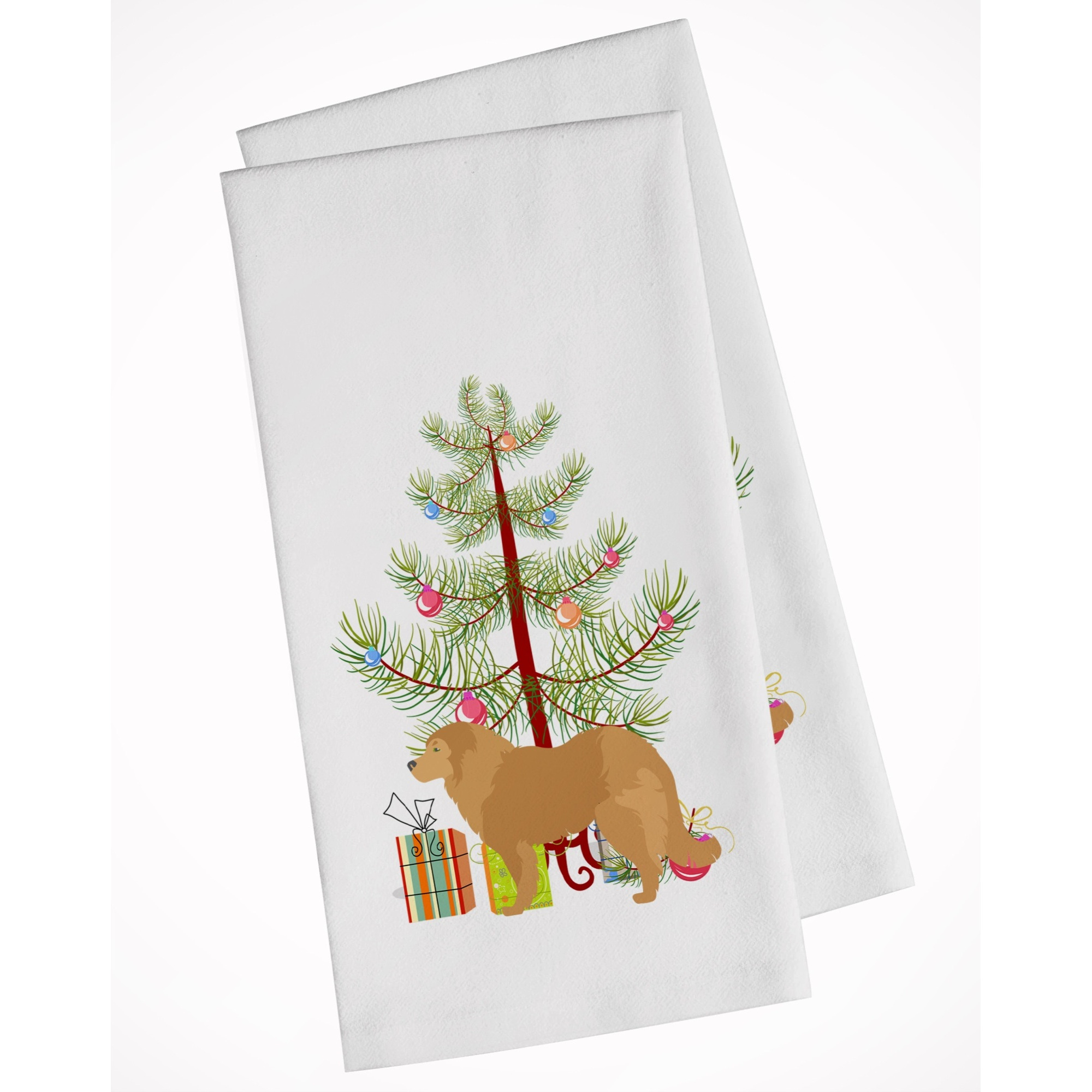 Caucasian Shepherd Dog Merry Christmas Tree White Kitchen Towel Set of 2