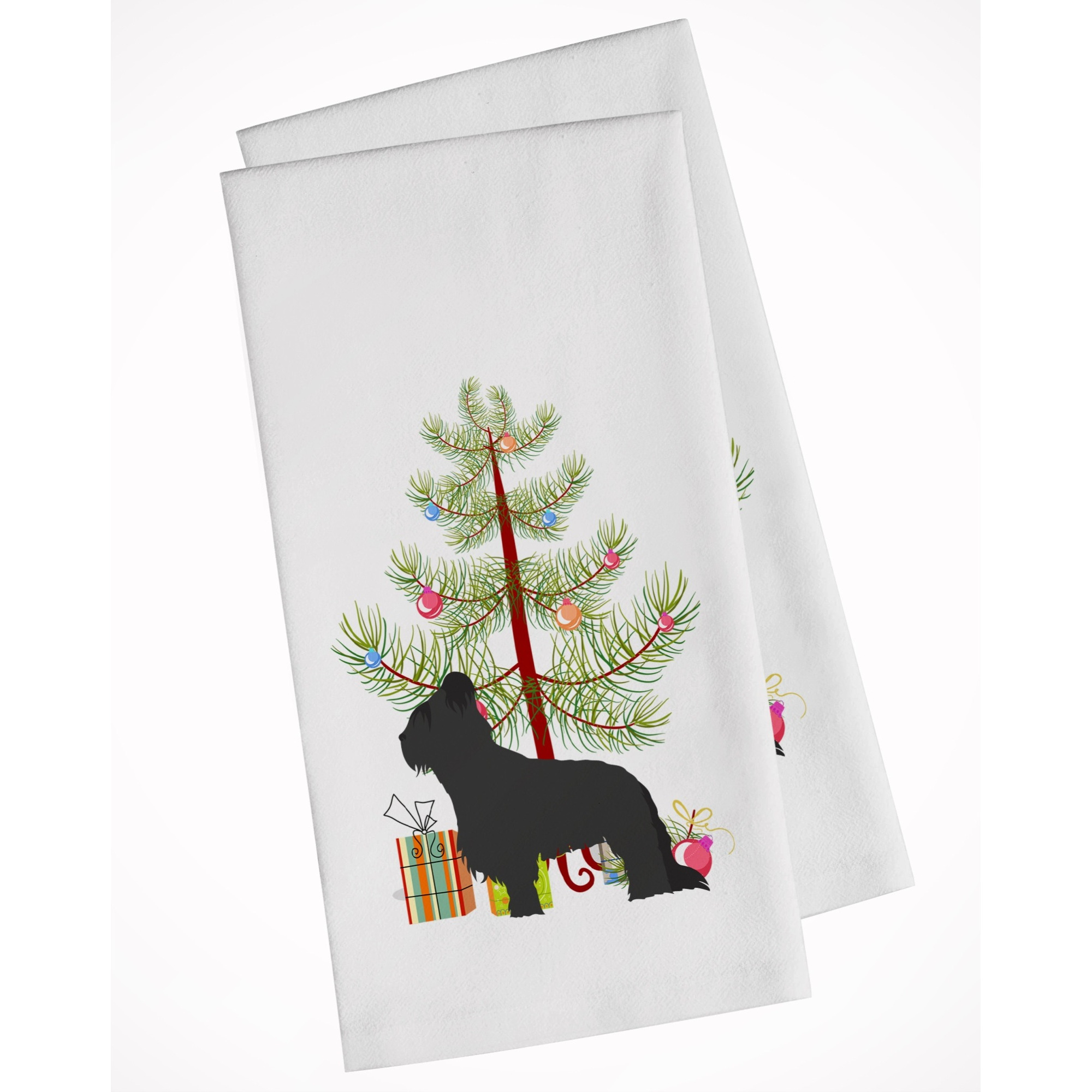 Briard Merry Christmas Tree White Kitchen Towel Set of 2