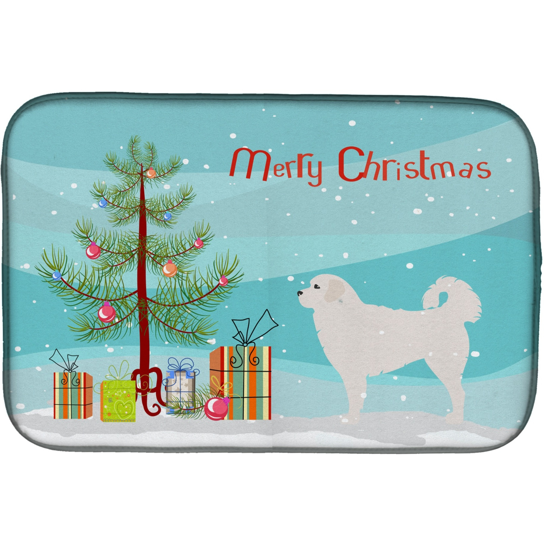 &quotCaroline's Treasures Polish Tetra Sheepdog Merry Christmas Tree Dish Drying Mat, 14 X 21"