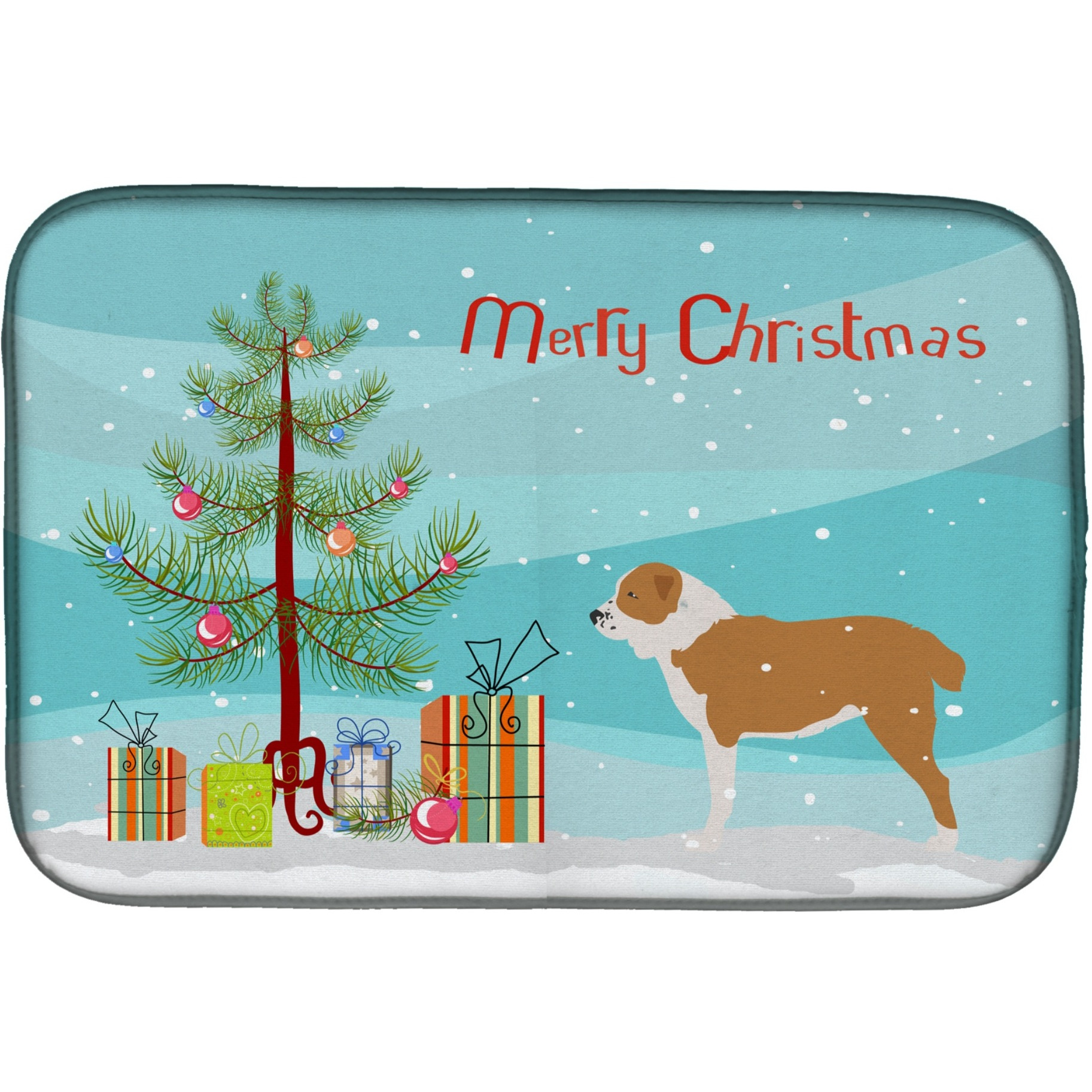 &quotCaroline's Treasures Central Asian Shepherd Dog Merry Christmas Tree Dish Drying Mat, 14"" x 21"", Multicolor"