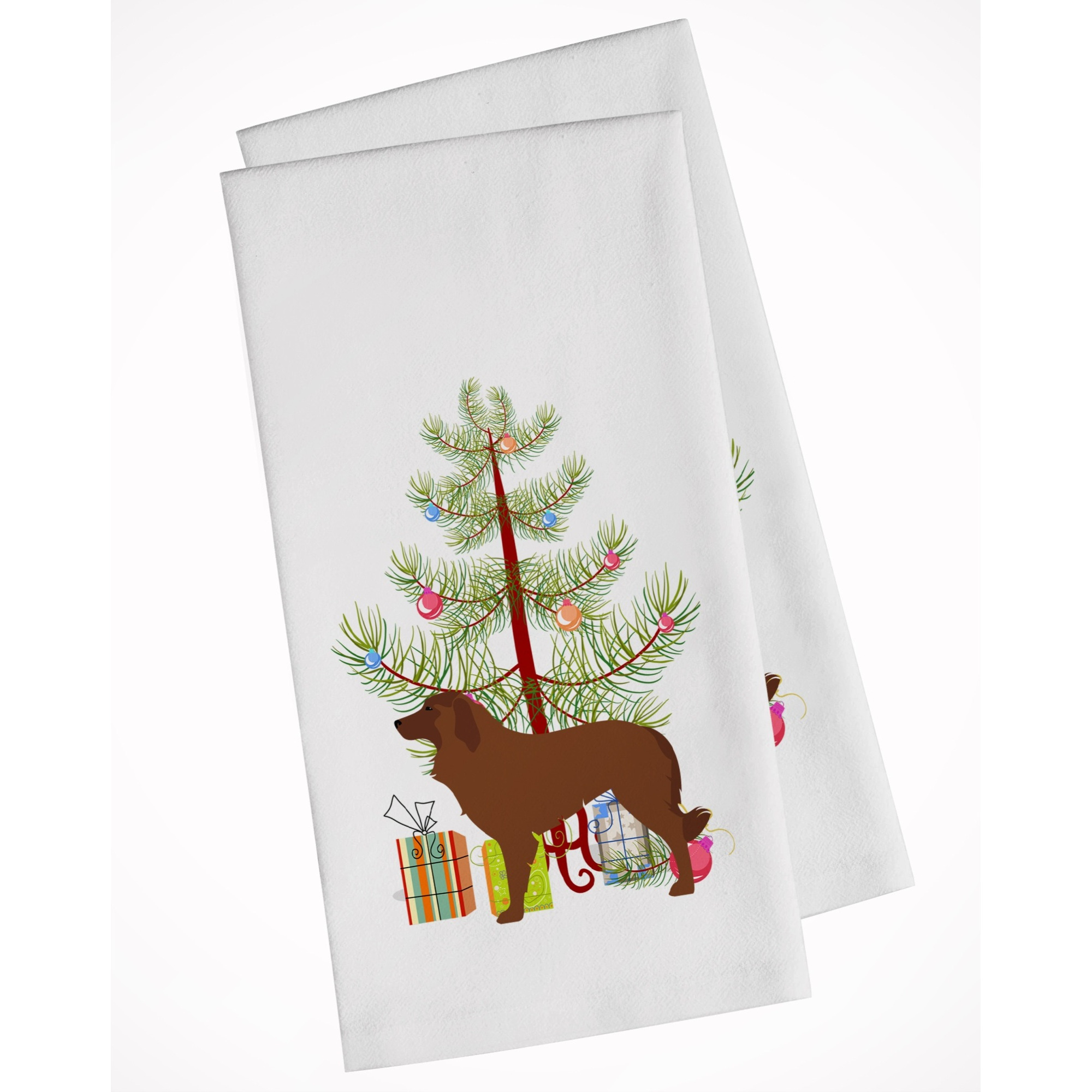 Portuguese Sheepdog Dog Merry Christmas Tree White Kitchen Towel Set of 2