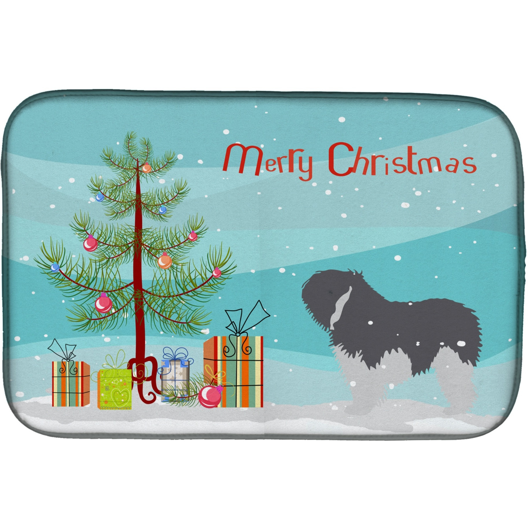&quotCaroline's Treasures Polish Lowland Sheepdog Dog Merry Christmas Tree Dish Drying Mat, 14"" x 21"", Multicolor"