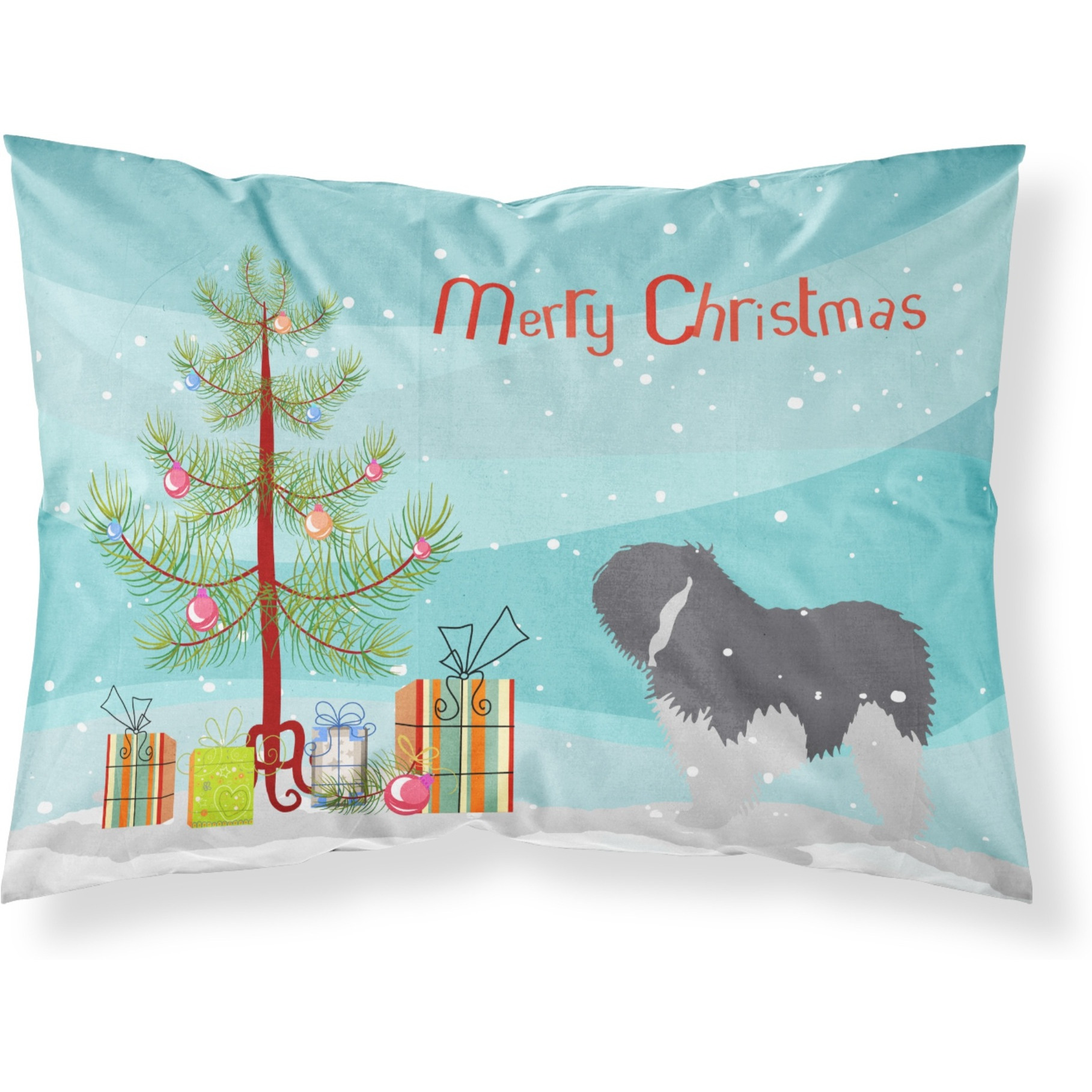 &quotCaroline's Treasures Polish Lowland Sheepdog Dog Merry Christmas Tree Fabric Standard Pillowcase BB2950PILLOWCASE, Multicolor"