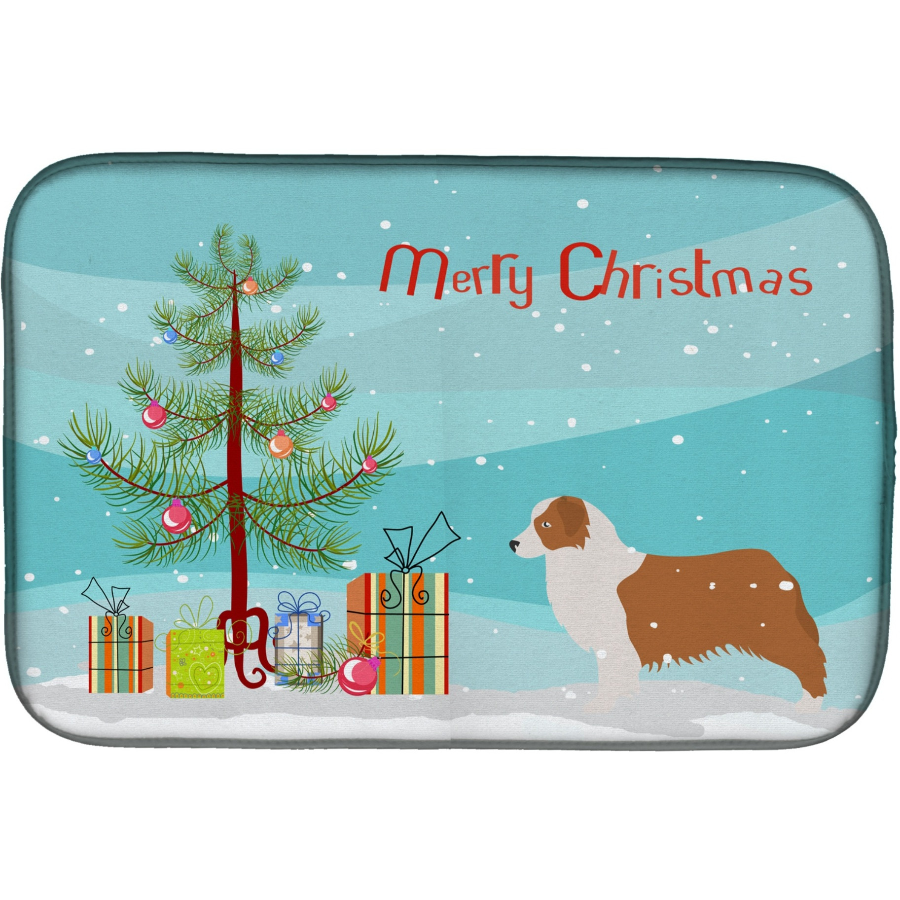 &quotCaroline's Treasures Australian Shepherd Dog Merry Christmas Tree Dish Drying Mat, 14"" x 21"", Multicolor"