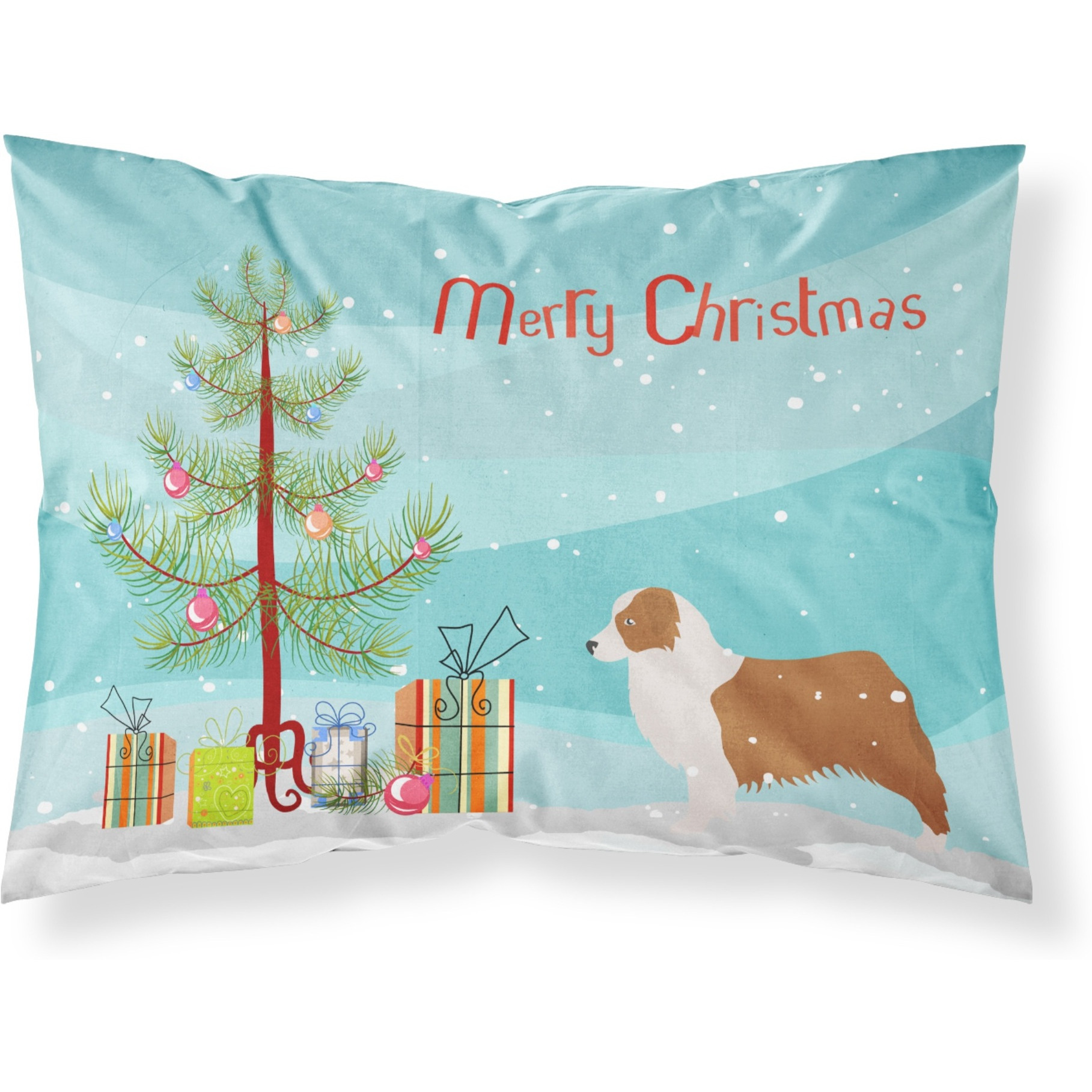 Caroline's Treasures Christmas Tree Australian Shepherd Dog Merry Fabric Standard Pillowcase BB2951PILLOWCASE