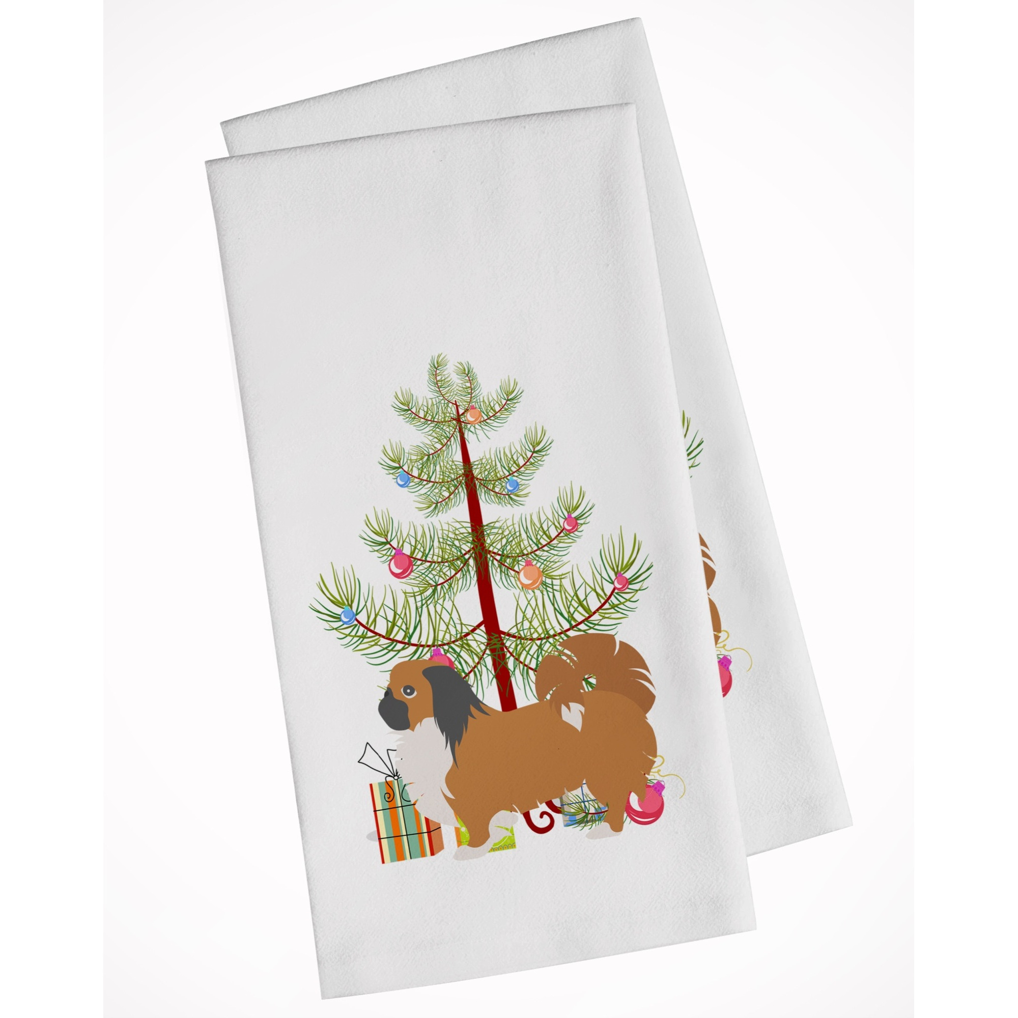 Pekingese Merry Christmas Tree White Kitchen Towel Set of 2