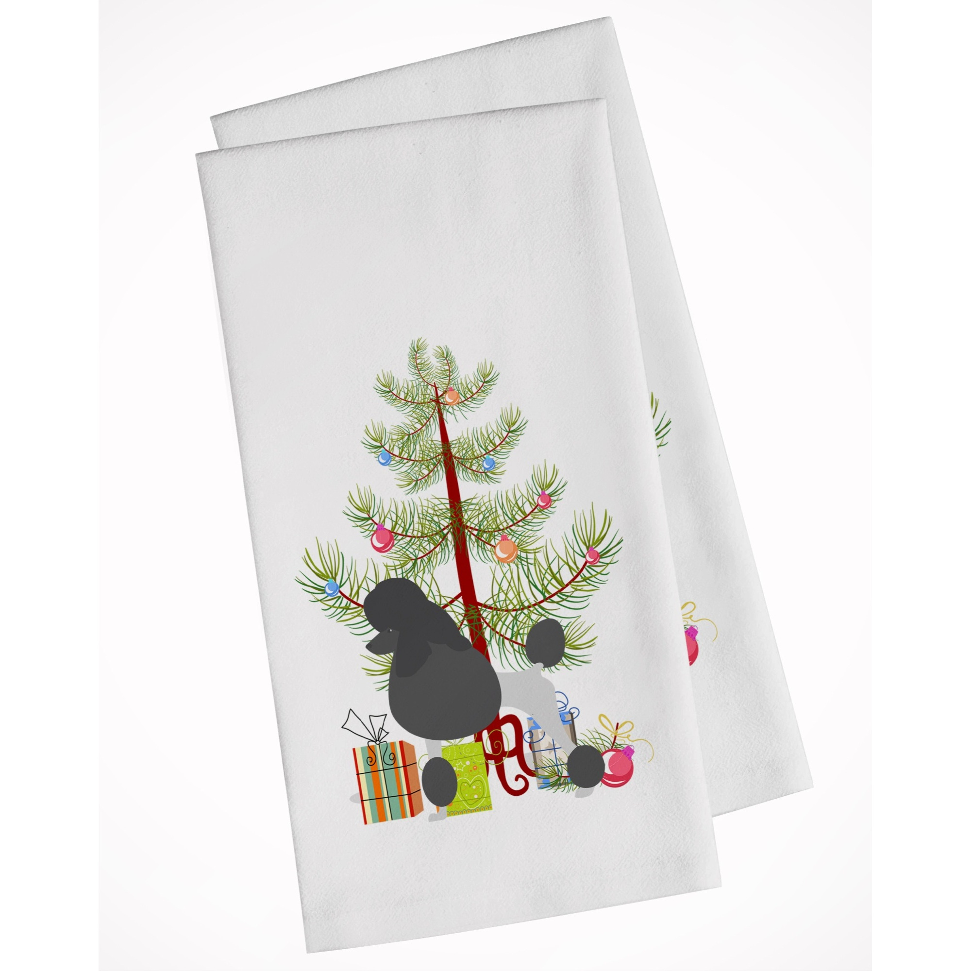 Poodle Merry Christmas Tree White Kitchen Towel Set of 2