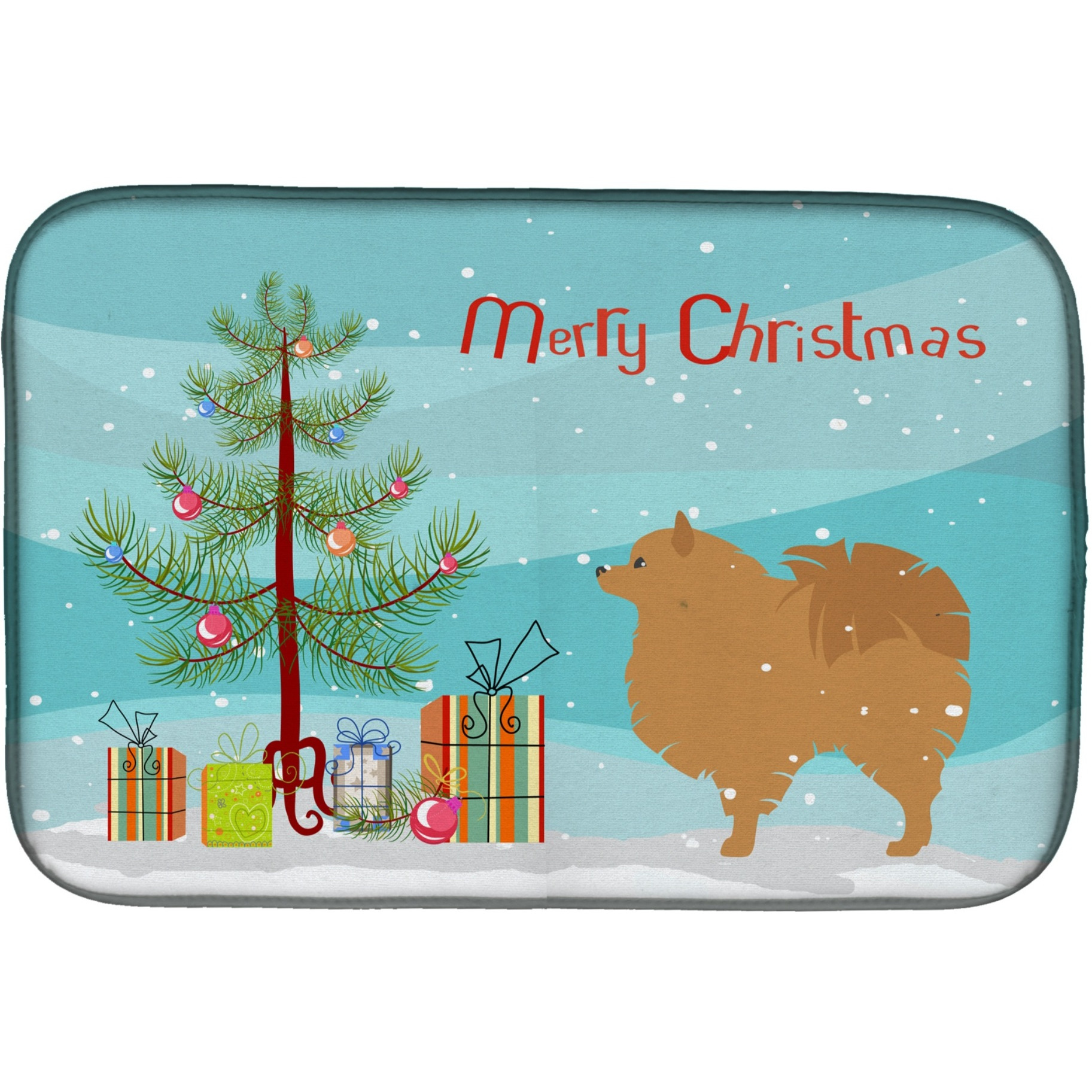 &quotCaroline's Treasures Pomeranian Merry Christmas Tree Dish Drying Mat, 14"" x 21"""