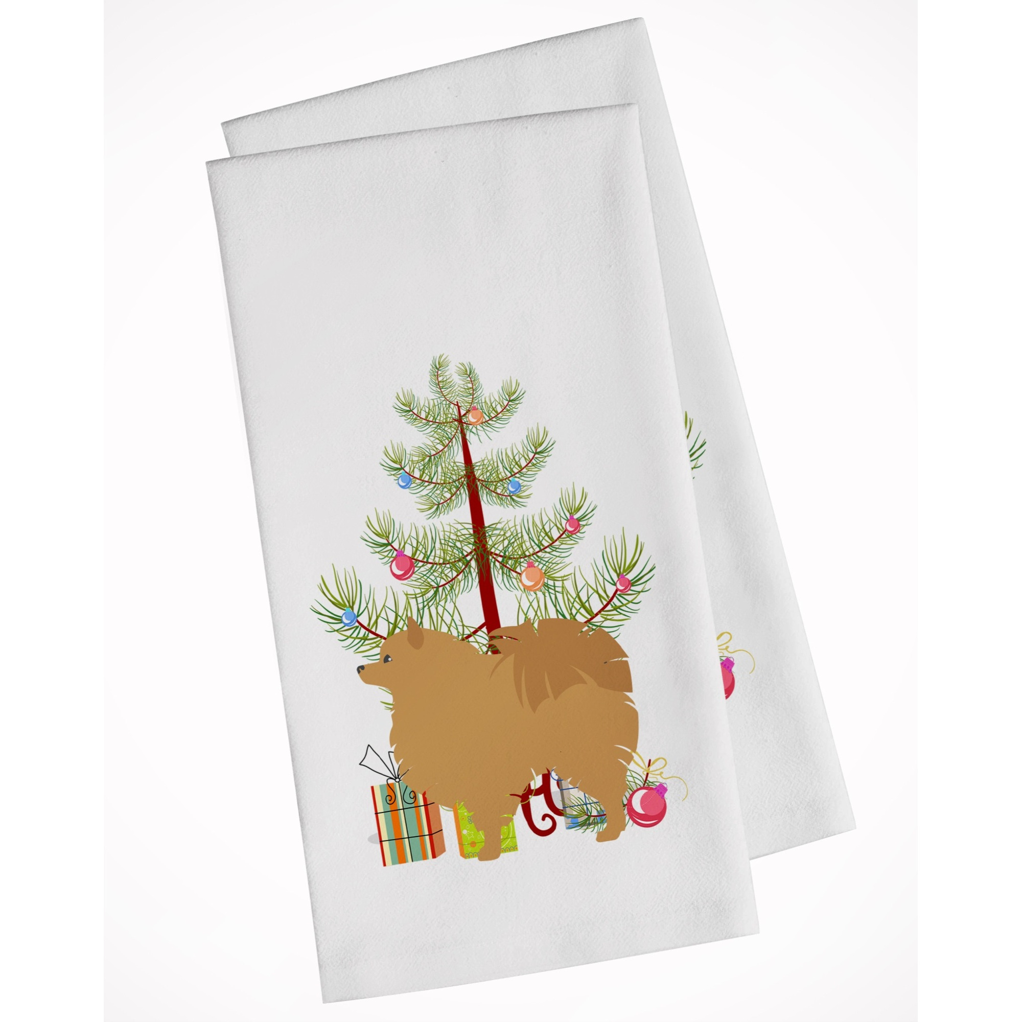 Pomeranian Merry Christmas Tree White Kitchen Towel Set of 2
