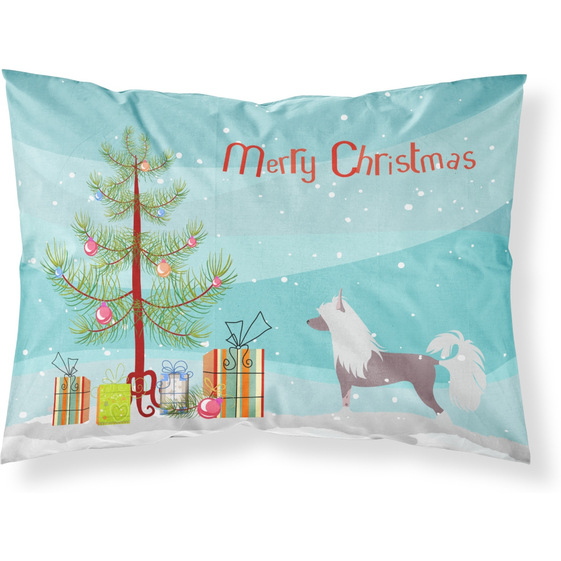 Caroline's Treasures Christmas Tree Chinese Crested Merry Fabric Standard Pillowcase BB2961PILLOWCASE