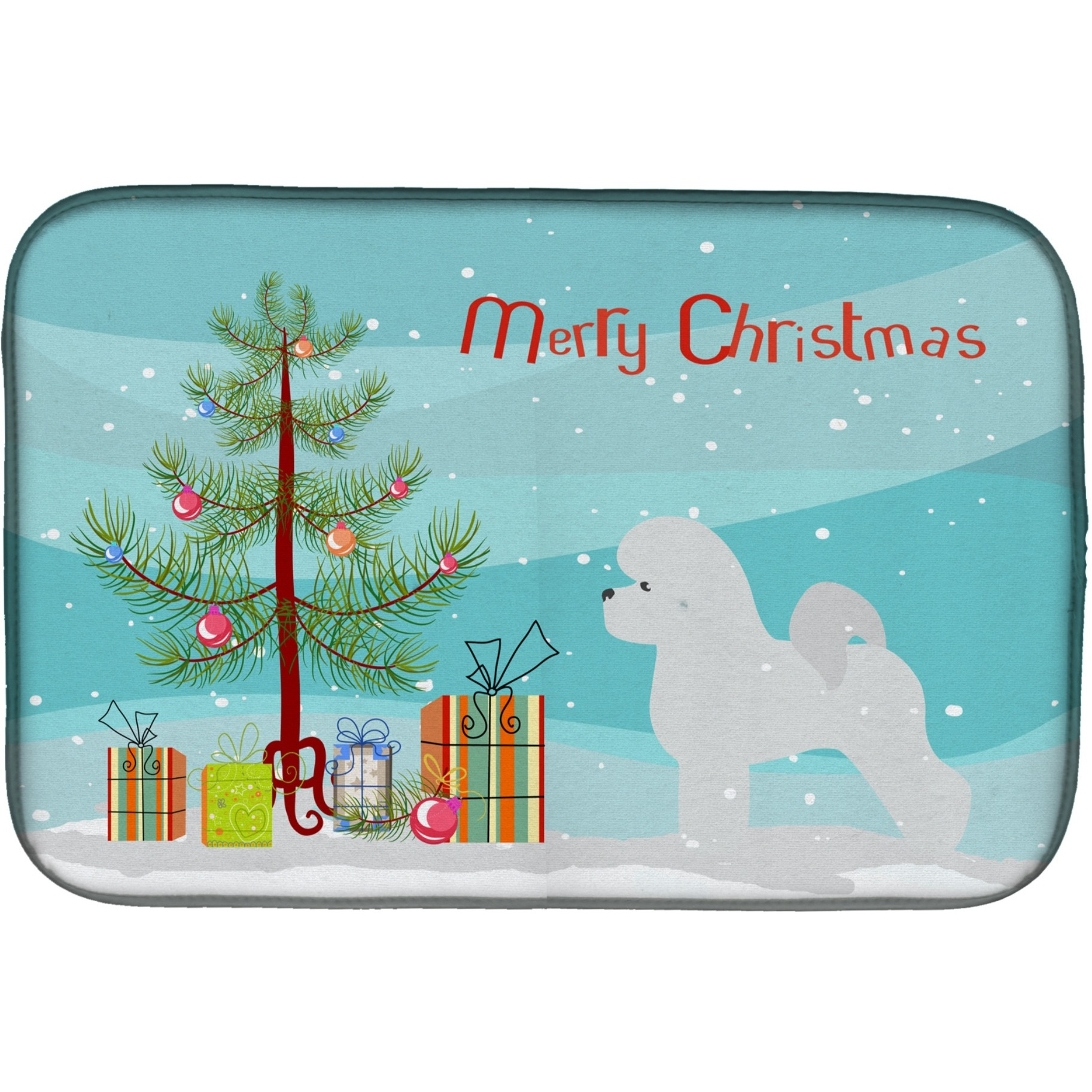 &quotCaroline's Treasures Bichon Frise Merry Christmas Tree Dish Drying Mat, 14"" x 21"", Multicolor"