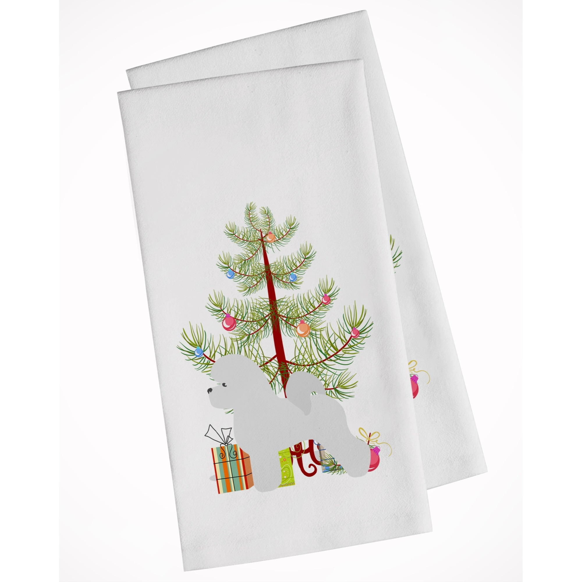 Bichon Frise Merry Christmas Tree White Kitchen Towel Set of 2
