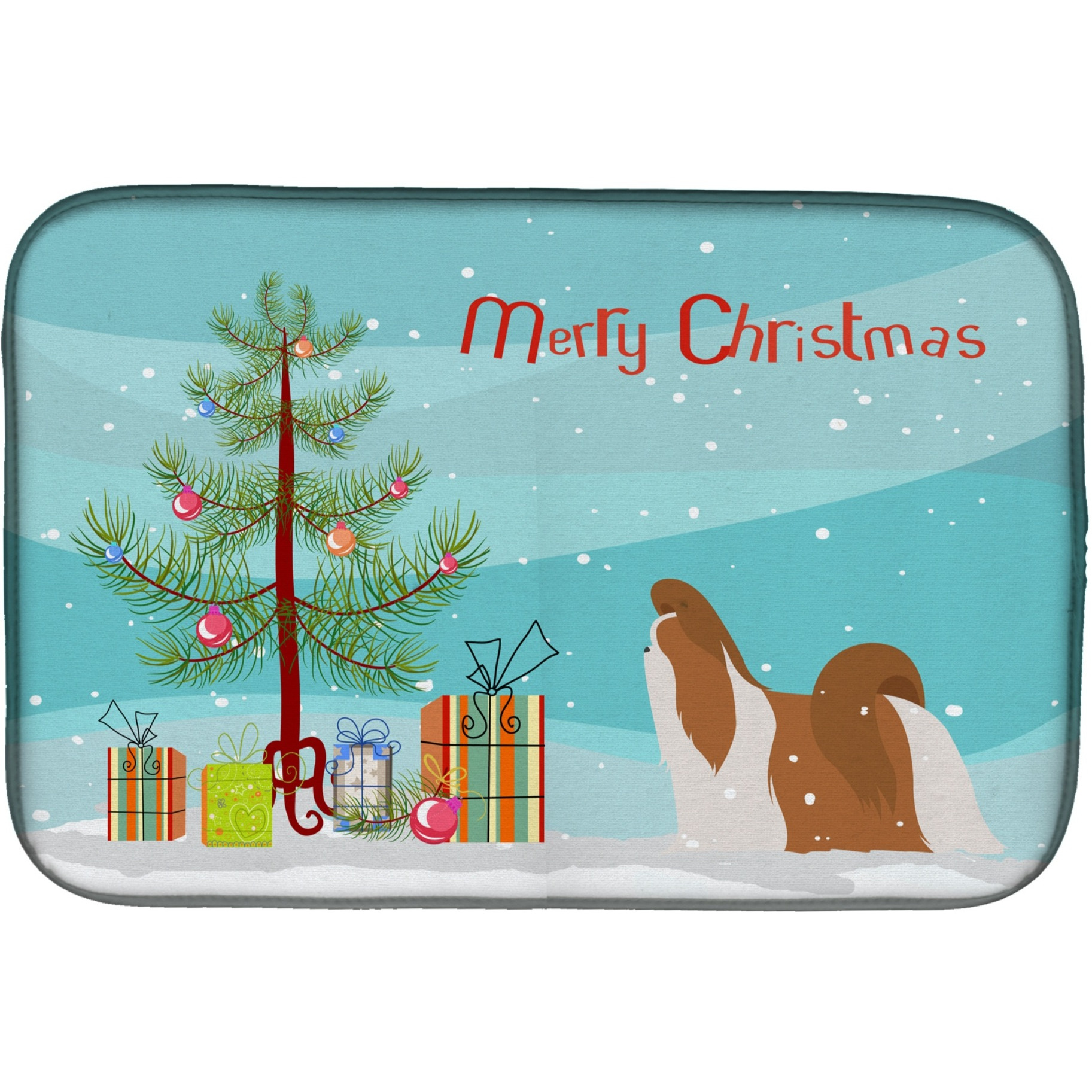 &quotCaroline's Treasures Shih Tzu Merry Christmas Tree Dish Drying Mat, 14"" x 21"""