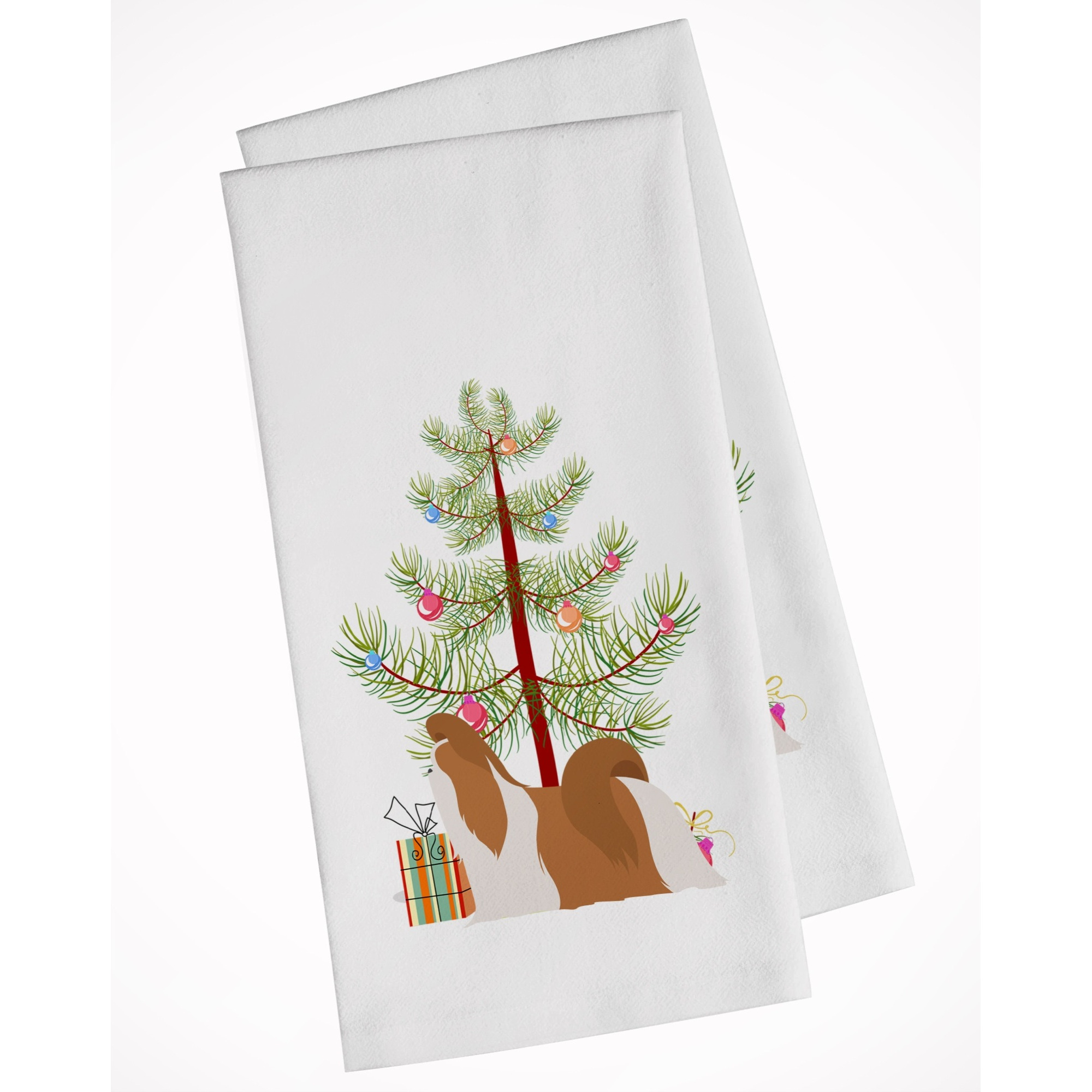 Shih Tzu Merry Christmas Tree White Kitchen Towel Set of 2