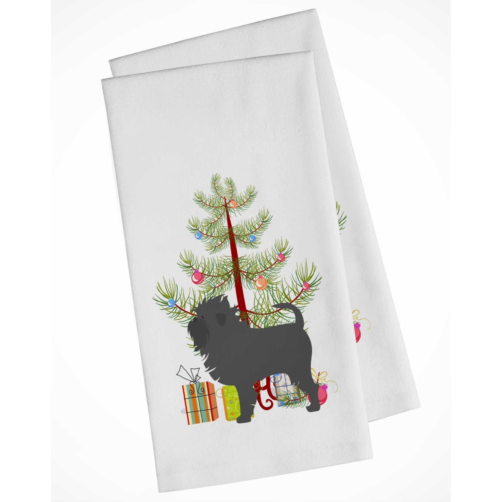 Affenpinscher Merry Christmas Tree White Kitchen Towel Set of 2