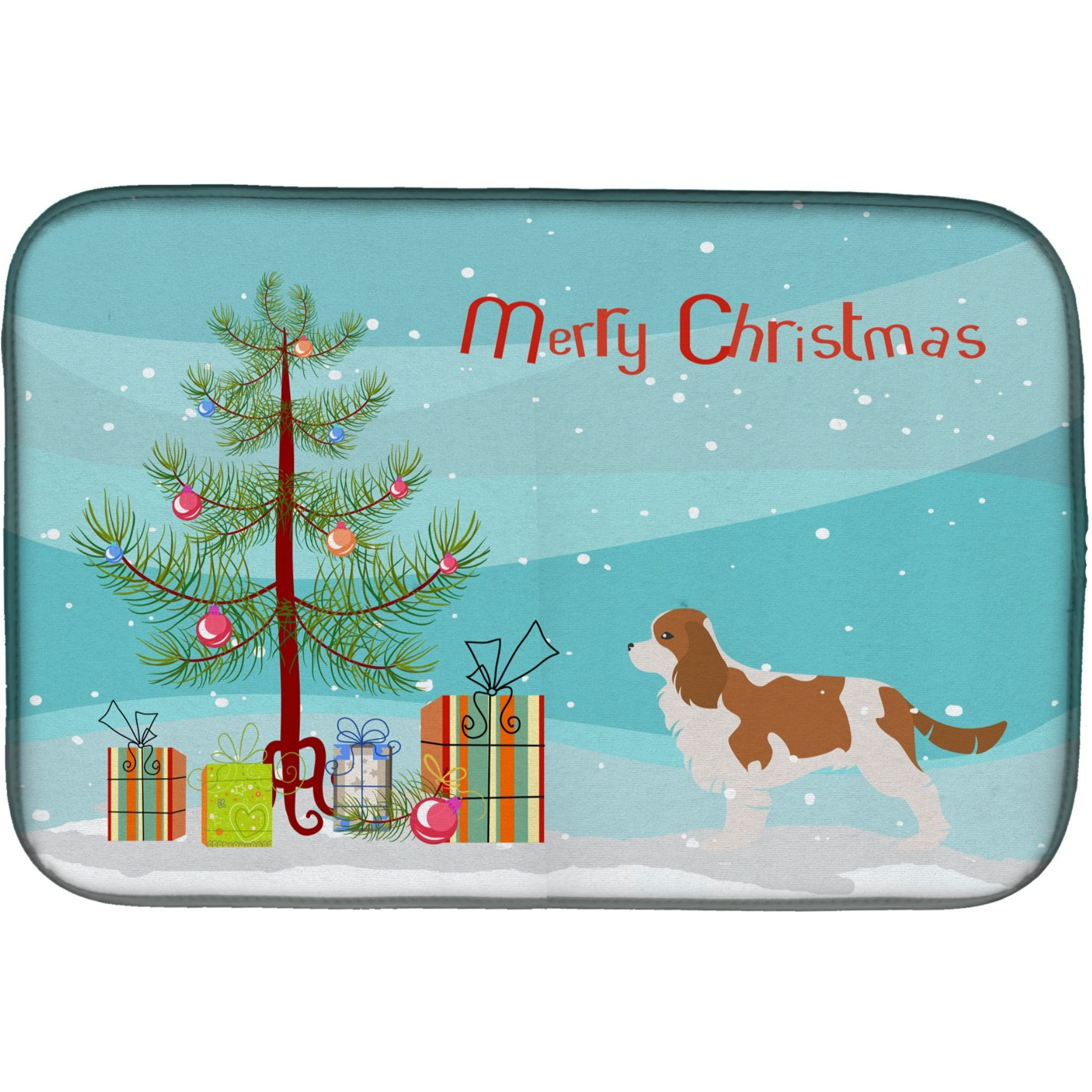&quotCaroline's Treasures Cavalier King Charles Spaniel Merry Christmas Tree Dish Drying Mat, 14"" x 21"""