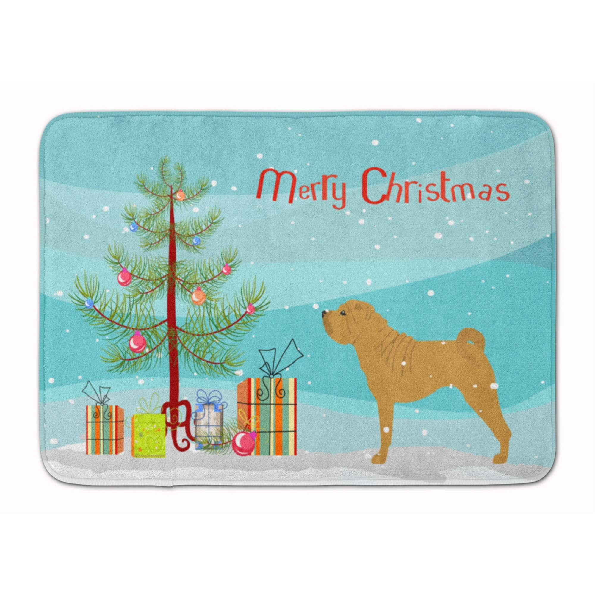 &quotCaroline's Treasures Shar Pei Merry Christmas Tree Floor Mat, 19"" x 27"", Multicolor"