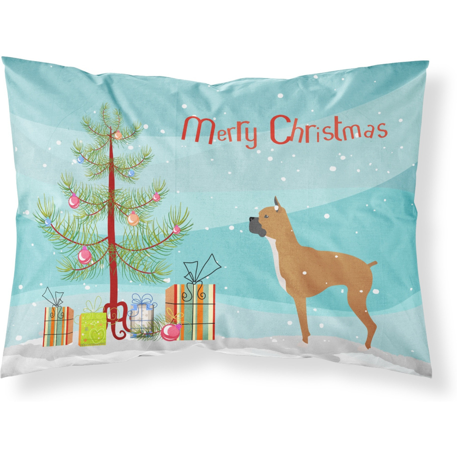 Caroline's Treasures Christmas Tree Boxer Merry Fabric Standard Pillowcase BB2971PILLOWCASE