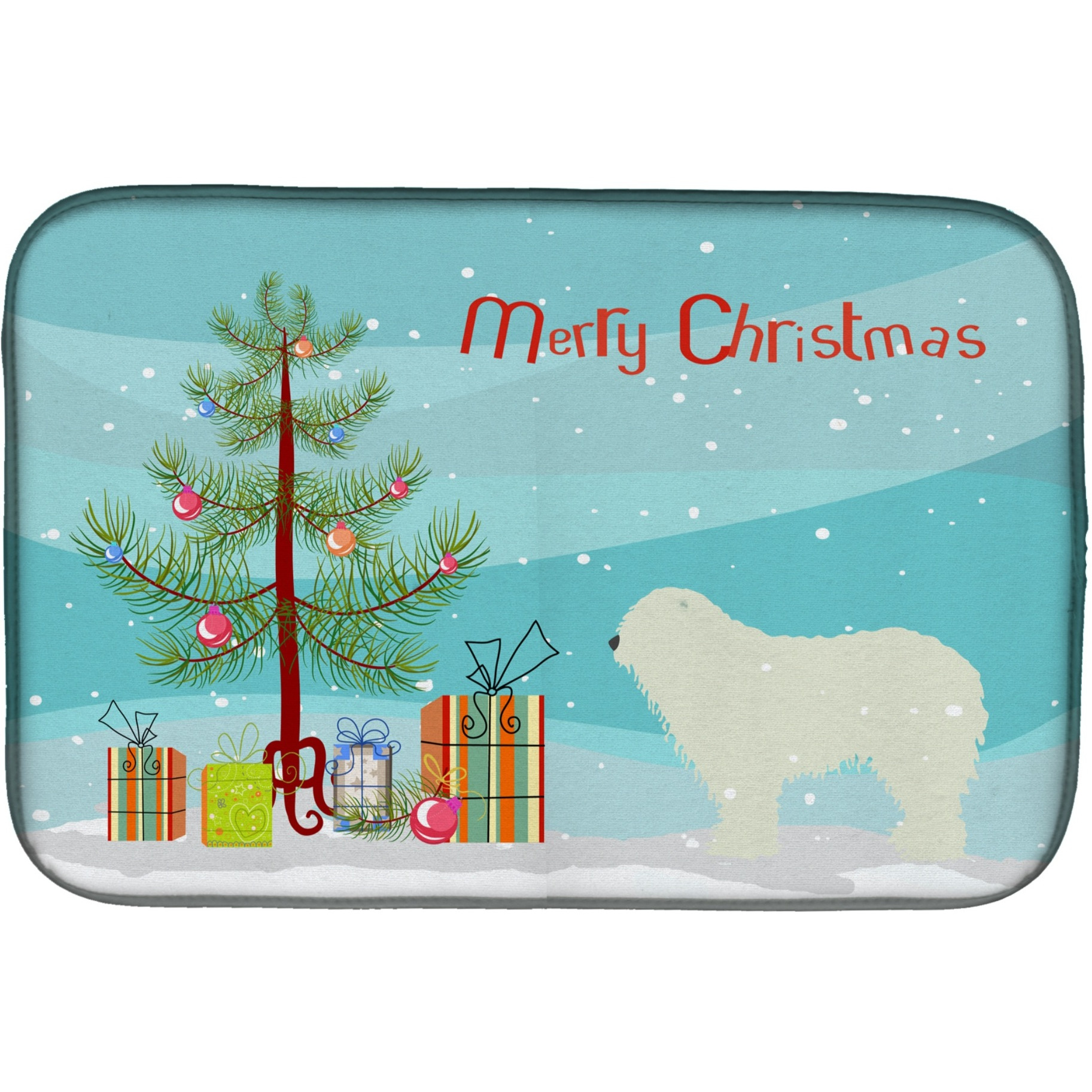 &quotCaroline's Treasures Komondor Merry Christmas Tree Dish Drying Mat, 14"" x 21"", Multicolor"