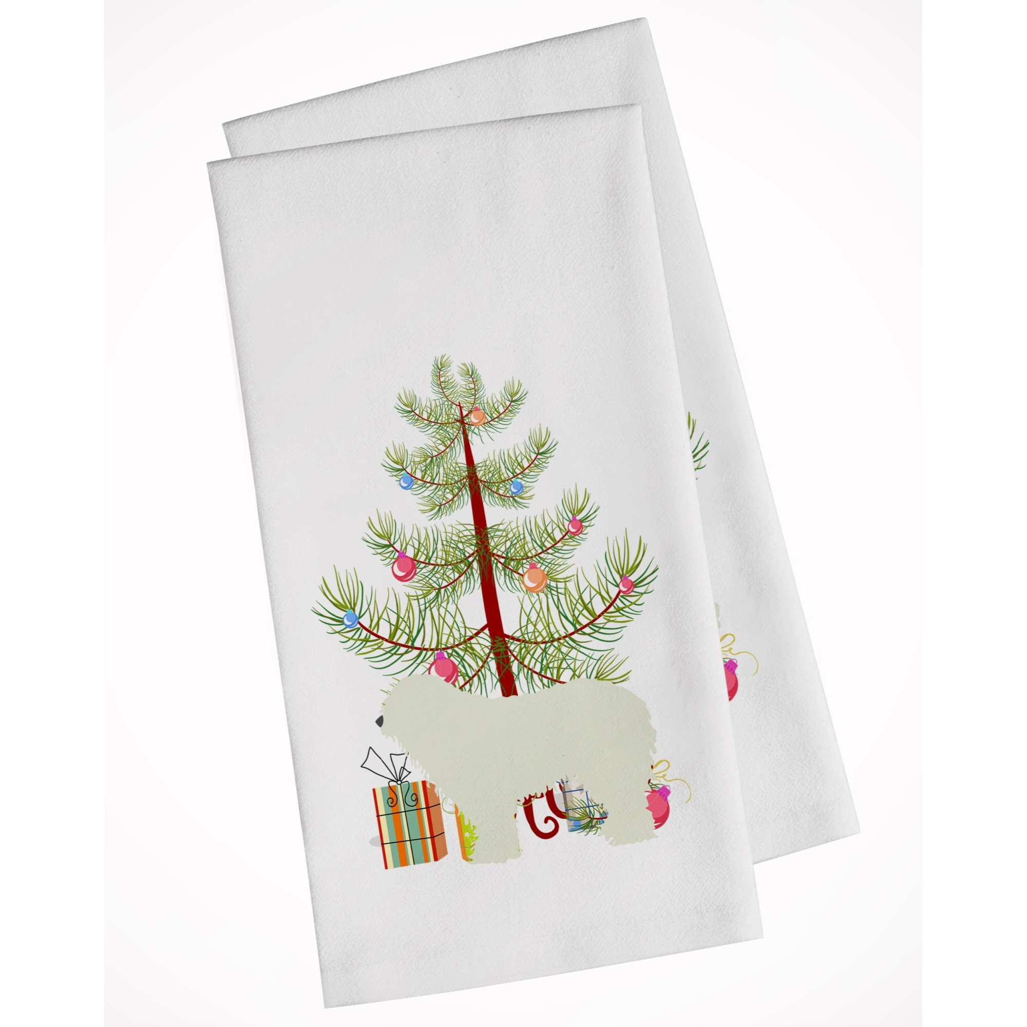 Komondor Merry Christmas Tree White Kitchen Towel Set of 2