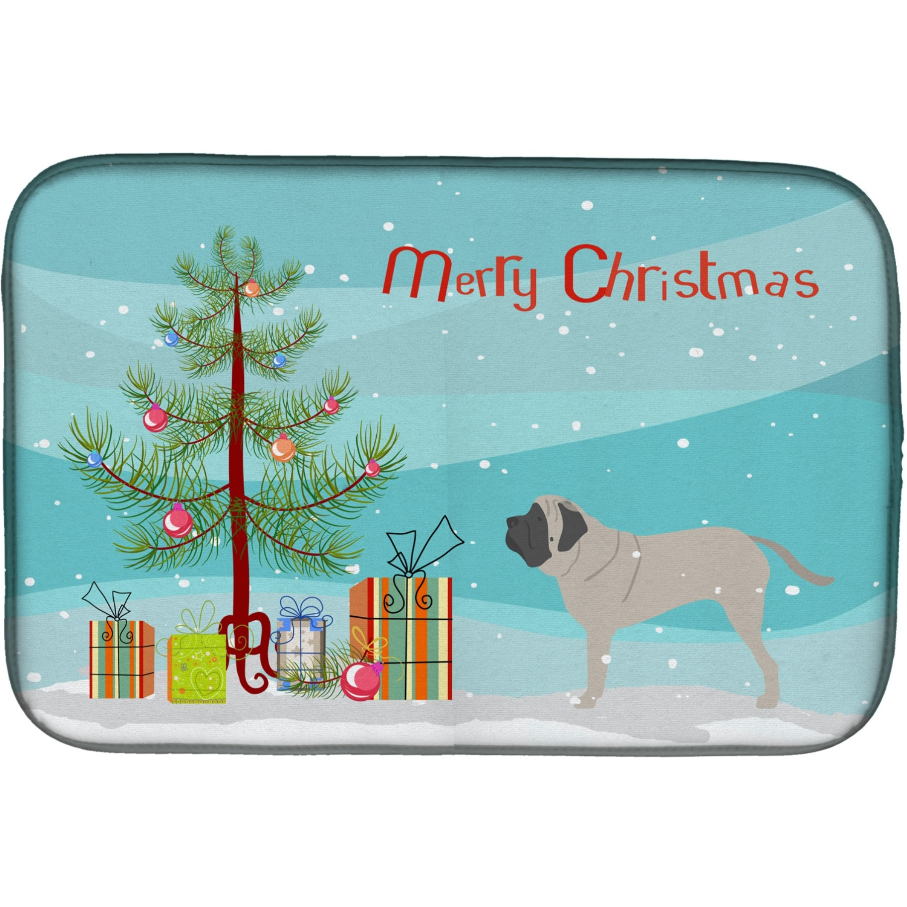 &quotCaroline's Treasures English Mastiff Merry Christmas Tree Dish Drying Mat, 14 x 21, Multicolor"