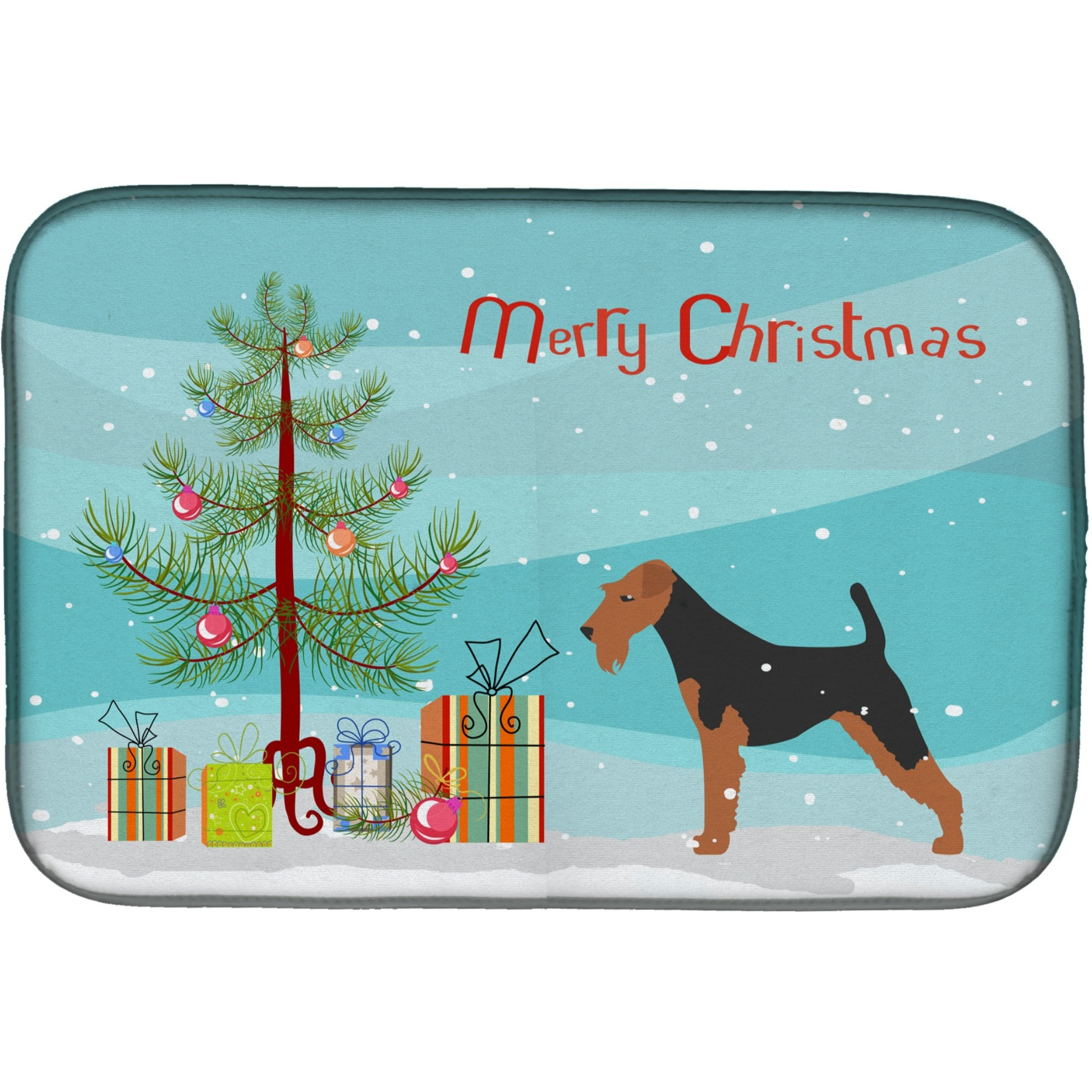 &quotCaroline's Treasures Airedale Terrier Merry Christmas Tree Dish Drying Mat, 14 x 21"