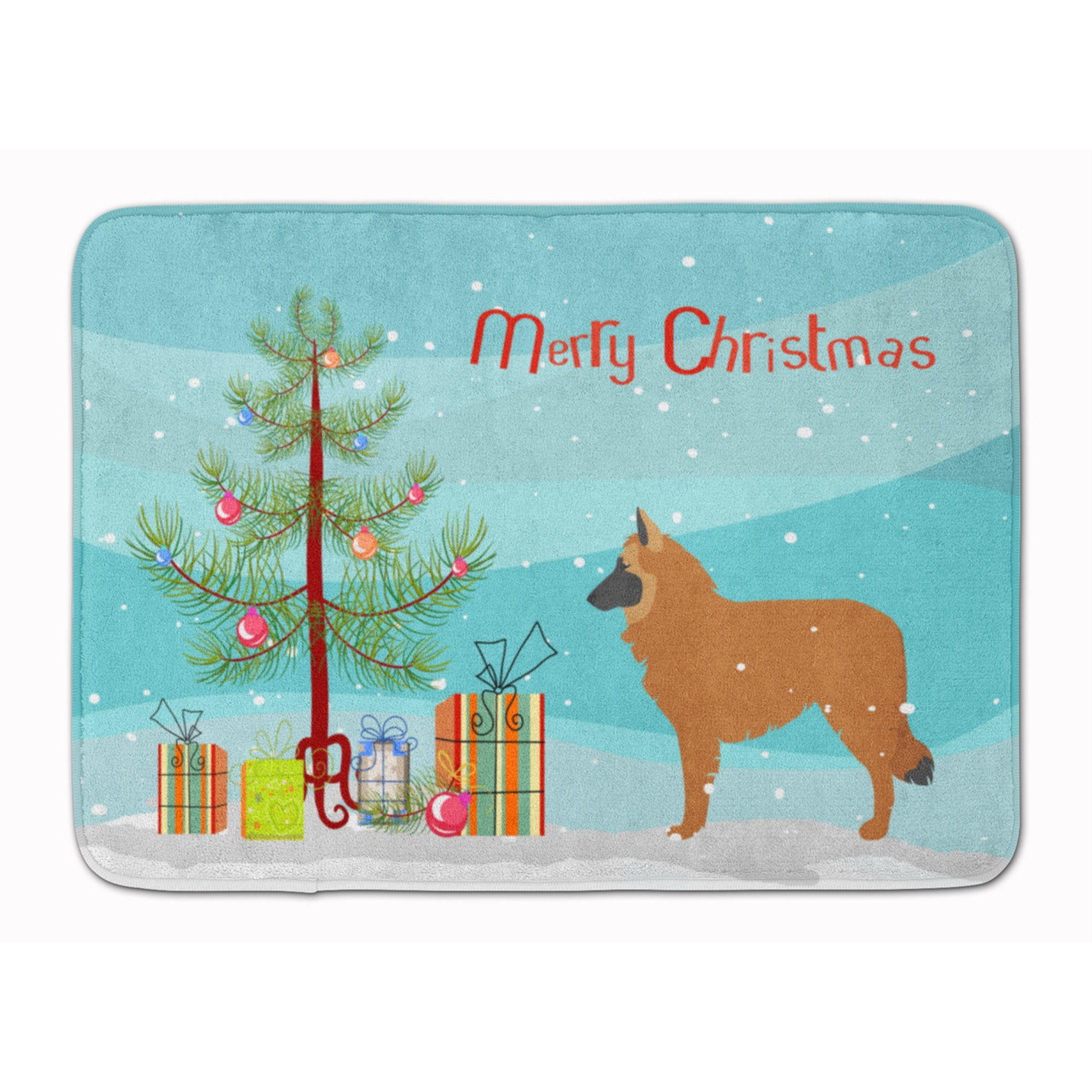 &quotCaroline's Treasures Belgian Shepherd Merry Christmas Tree Floor Mat, 19"" x 27"", Multicolor"