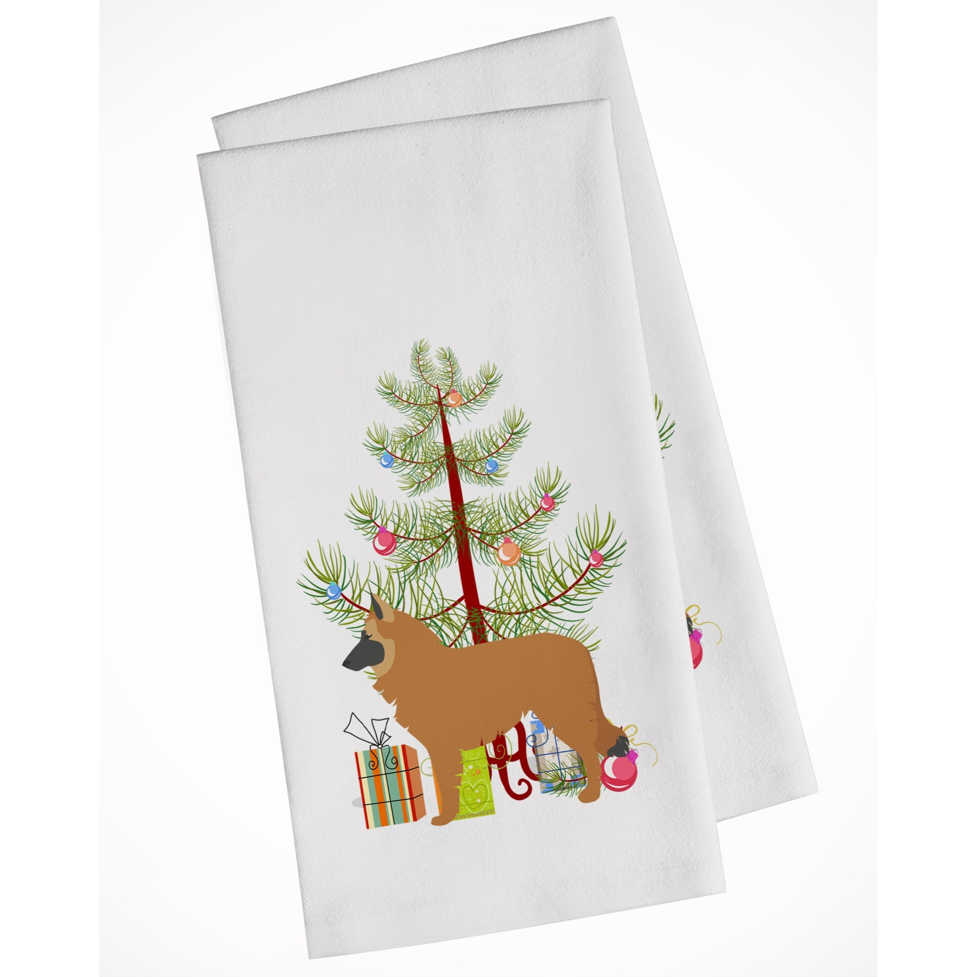 Belgian Shepherd Merry Christmas Tree White Kitchen Towel Set of 2