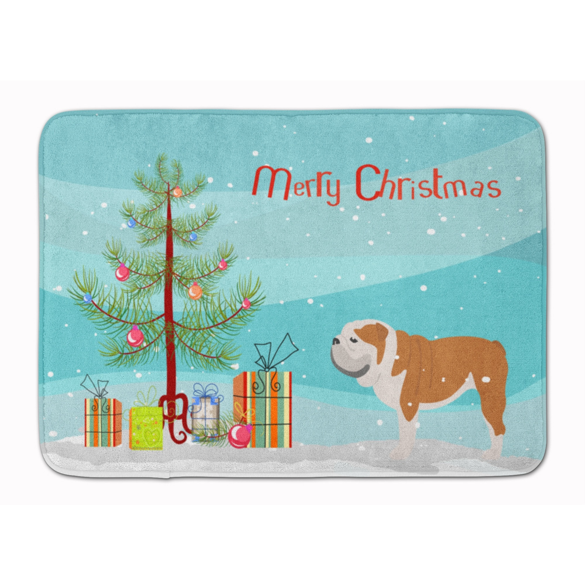 &quotCaroline's Treasures English Bulldog Merry Christmas Tree Floor Mat, 19"" x 27"", Multicolor"