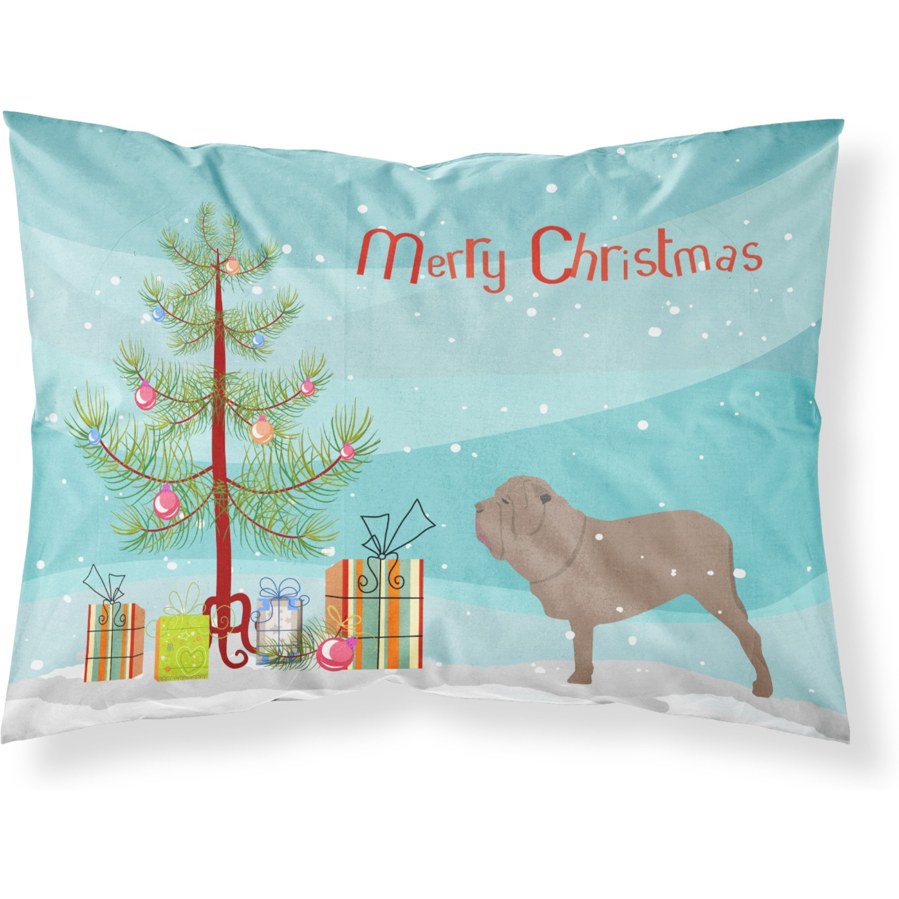 Caroline's Treasures Christmas Tree Neapolitan Mastiff Merry Fabric Standard Pillowcase BB2983PILLOWCASE
