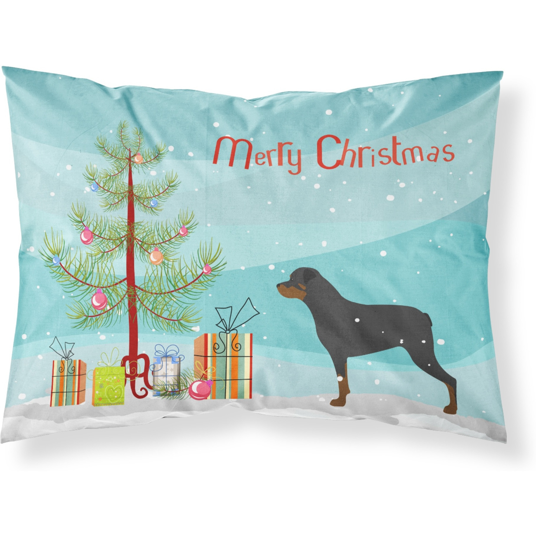 Caroline's Treasures Christmas Tree Rottweiler Merry Fabric Standard Pillowcase BB2984PILLOWCASE
