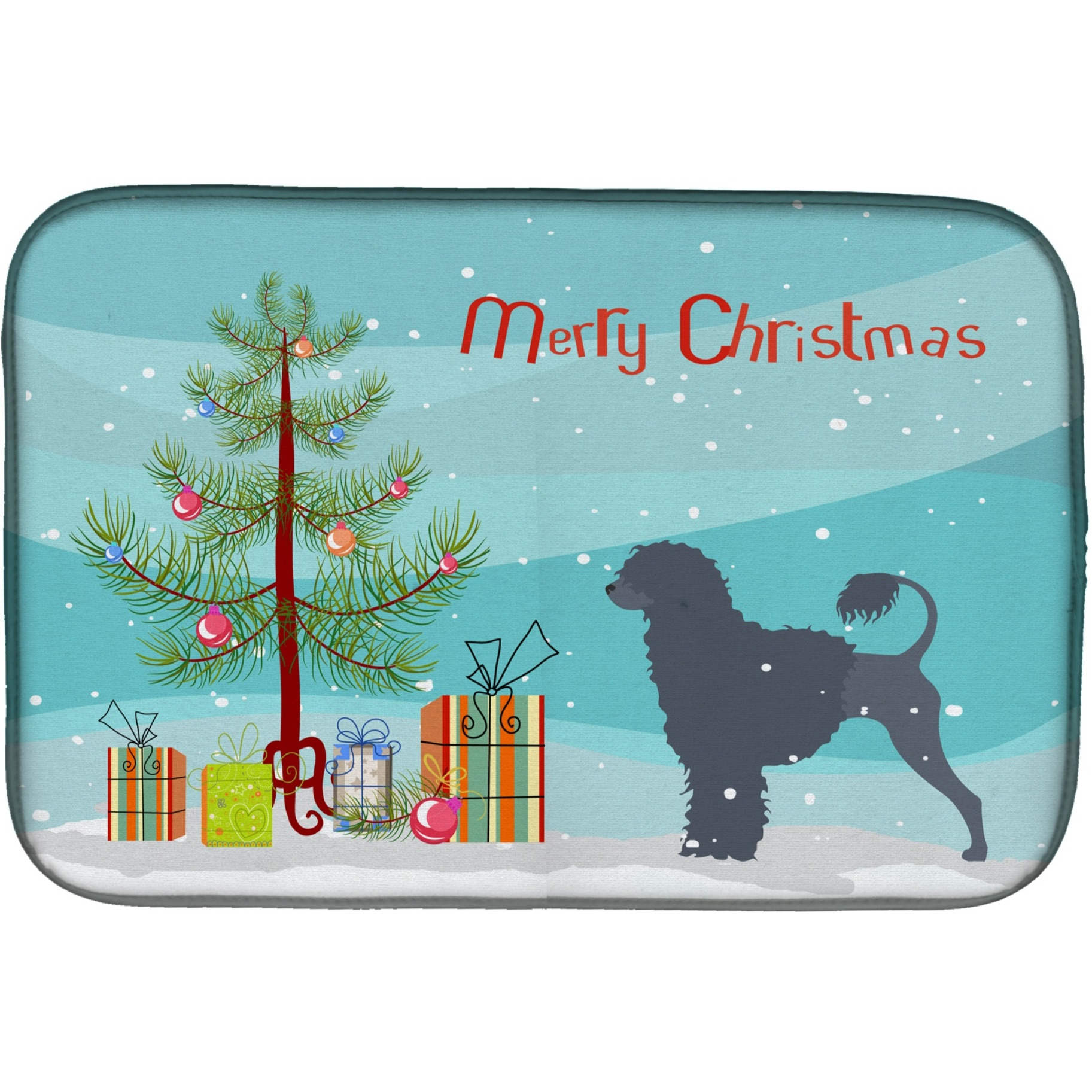 &quotCaroline's Treasures Portuguese Water Dog Merry Christmas Tree Dish Drying Mat, 14"" x 21"""