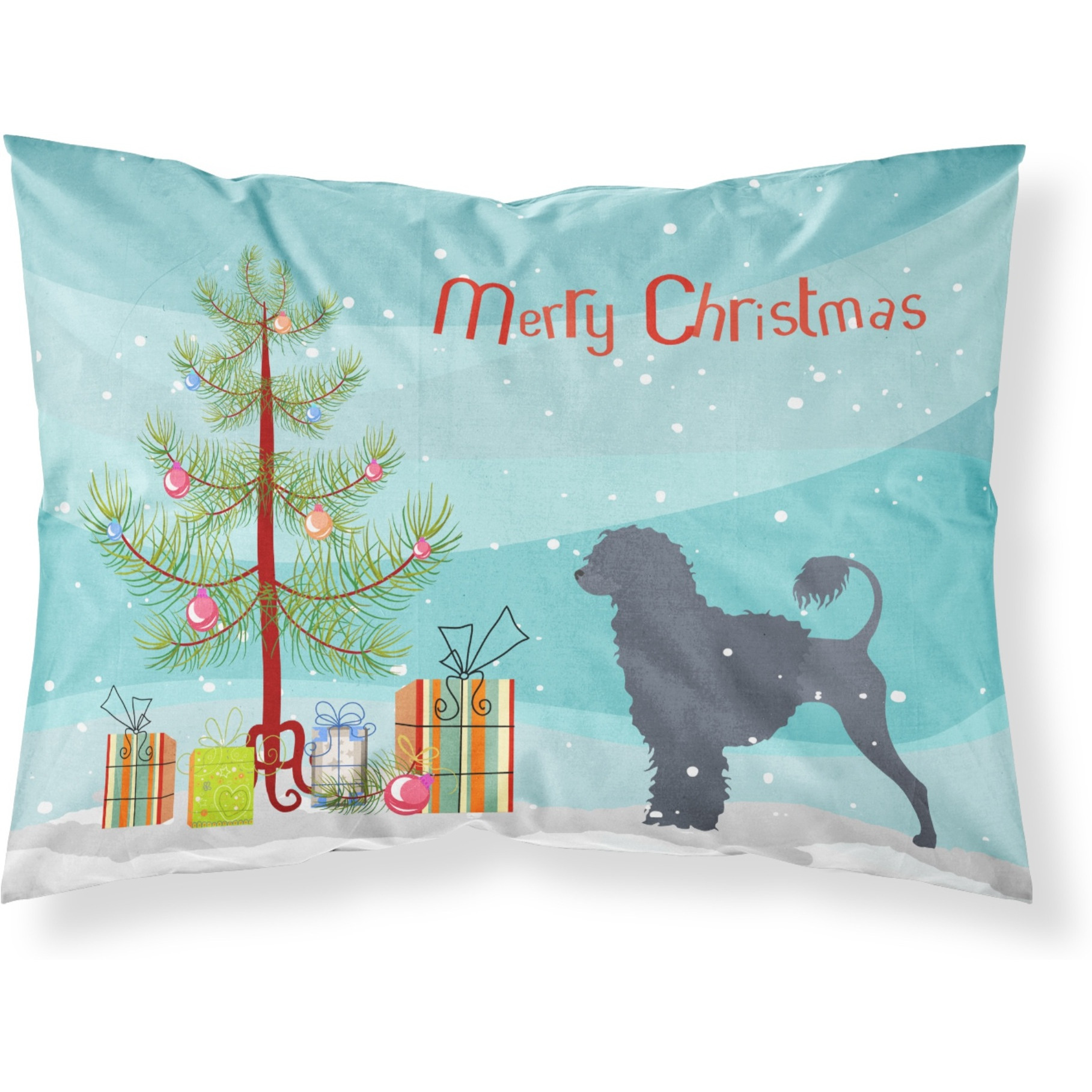 Caroline's Treasures Christmas Tree Portuguese Water Dog Merry Fabric Standard Pillowcase BB2986PILLOWCASE