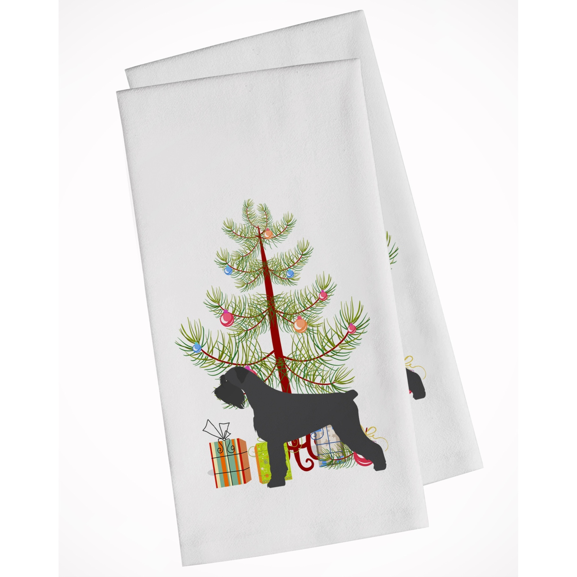 Giant Schnauzer Merry Christmas Tree White Kitchen Towel Set of 2