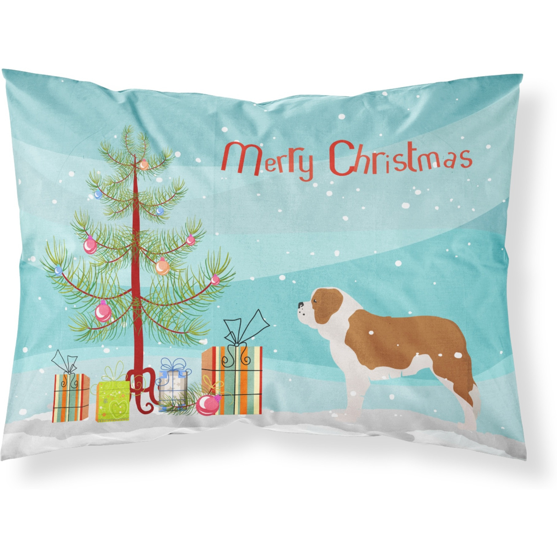 Caroline's Treasures Christmas Tree Saint Bernard Merry Fabric Standard Pillowcase BB2994PILLOWCASE