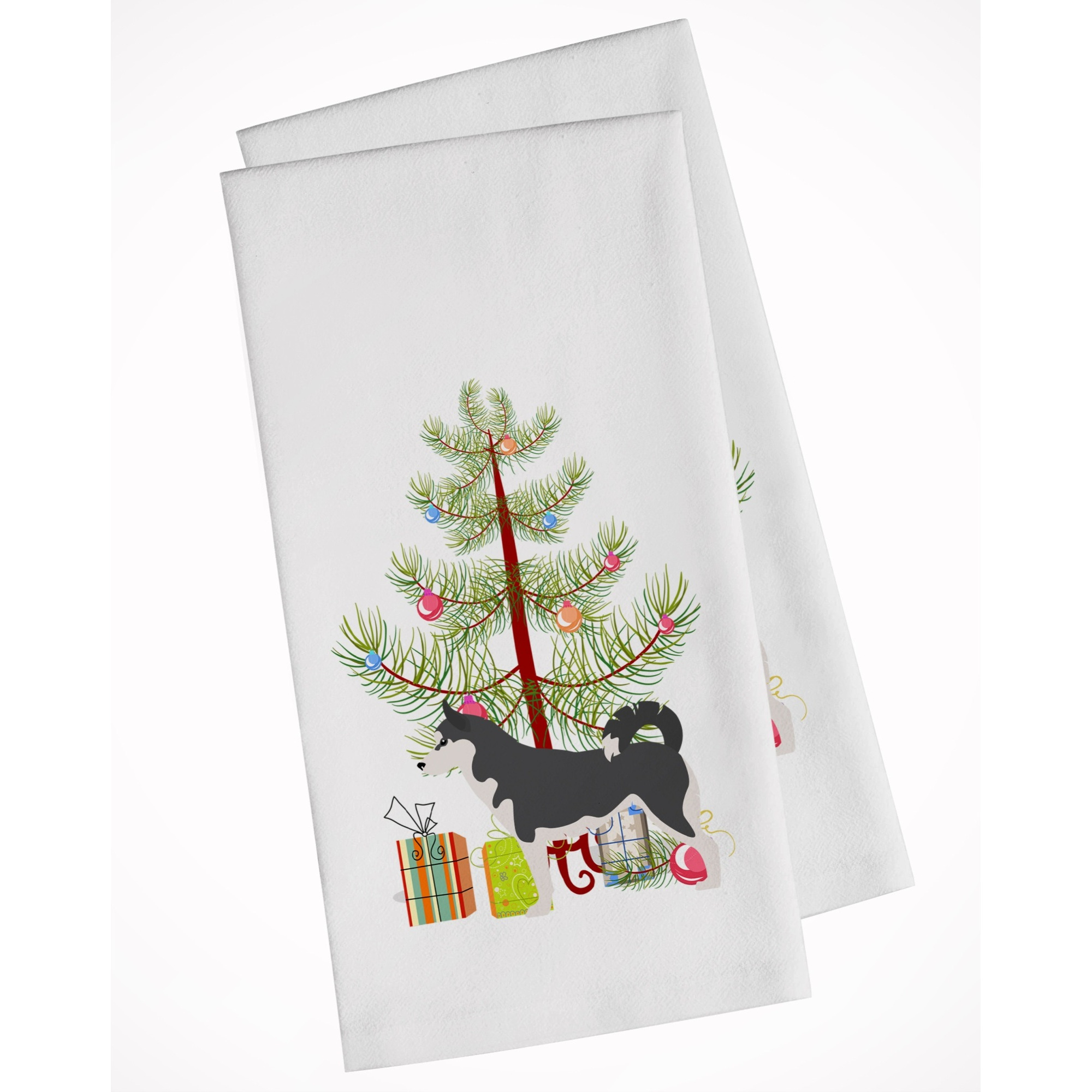 Siberian Husky Merry Christmas Tree White Kitchen Towel Set of 2