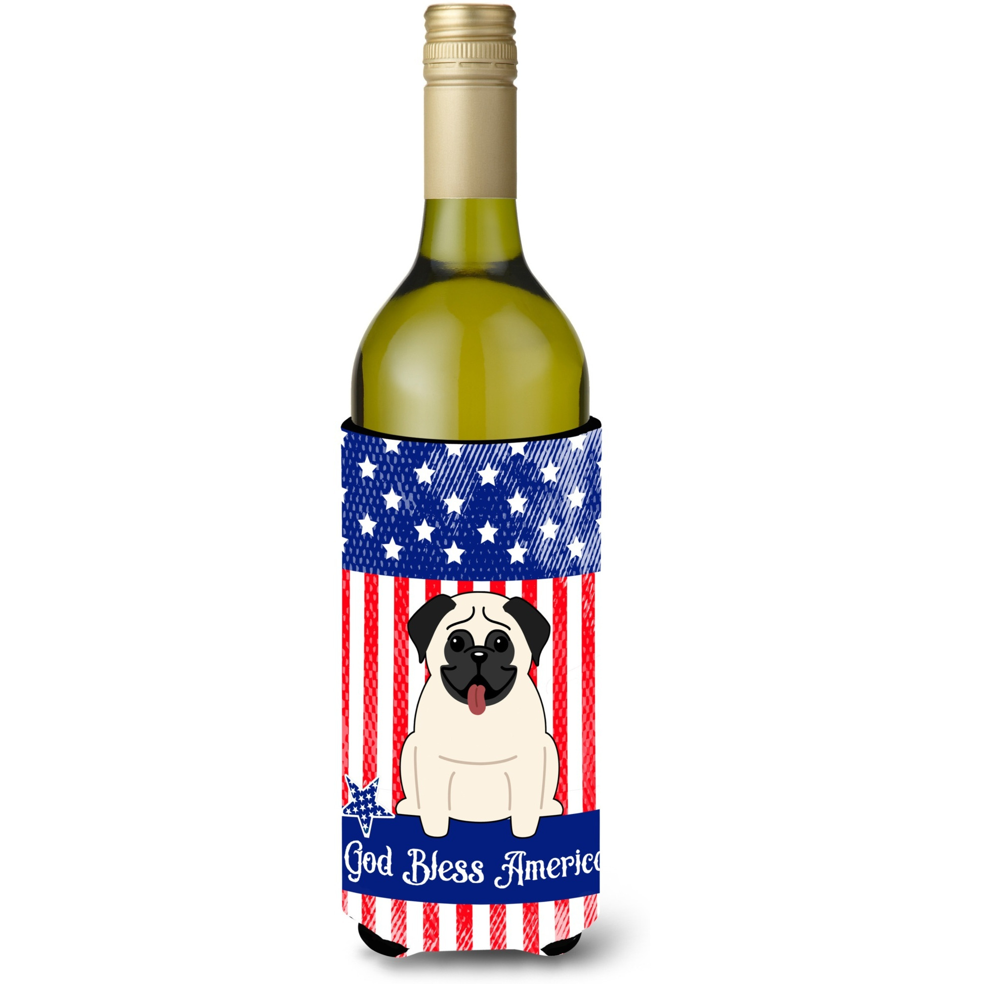 &quotCaroline's Treasures BB2999LITERK USA Pug Cream Wine Bottle Insulator Hugger cold-beverage-koozies, 750 ml, Multicolor"
