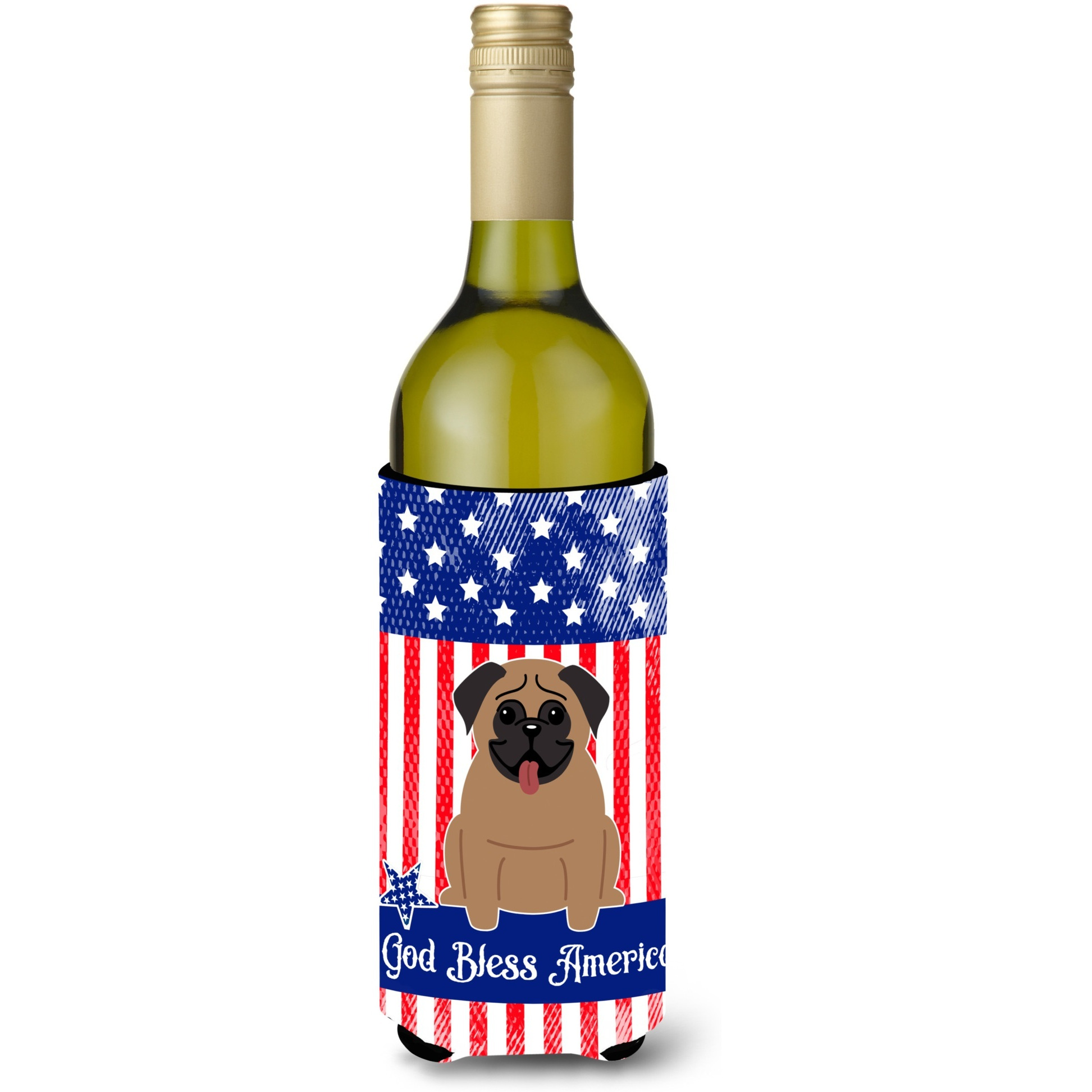 &quotCaroline's Treasures BB3000LITERK USA Pug Brown Wine Bottle Insulator Hugger cold-beverage-koozies, 750 ml, Multicolor"
