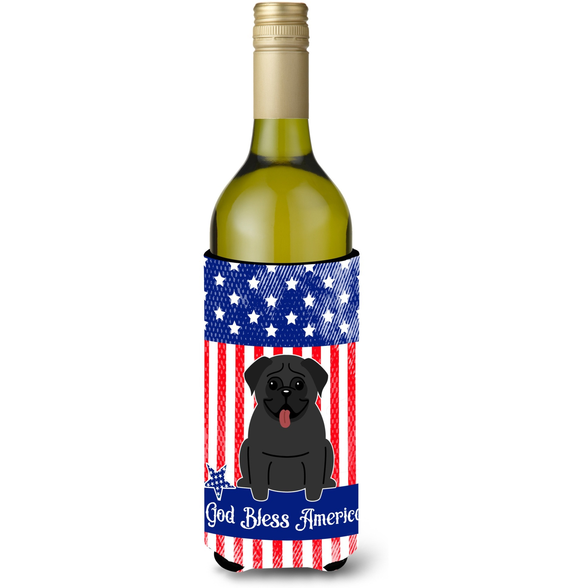 &quotCaroline's Treasures BB3001LITERK USA Pug Black Wine Bottle Insulator Hugger cold-beverage-koozies, 750 ml, Multicolor"