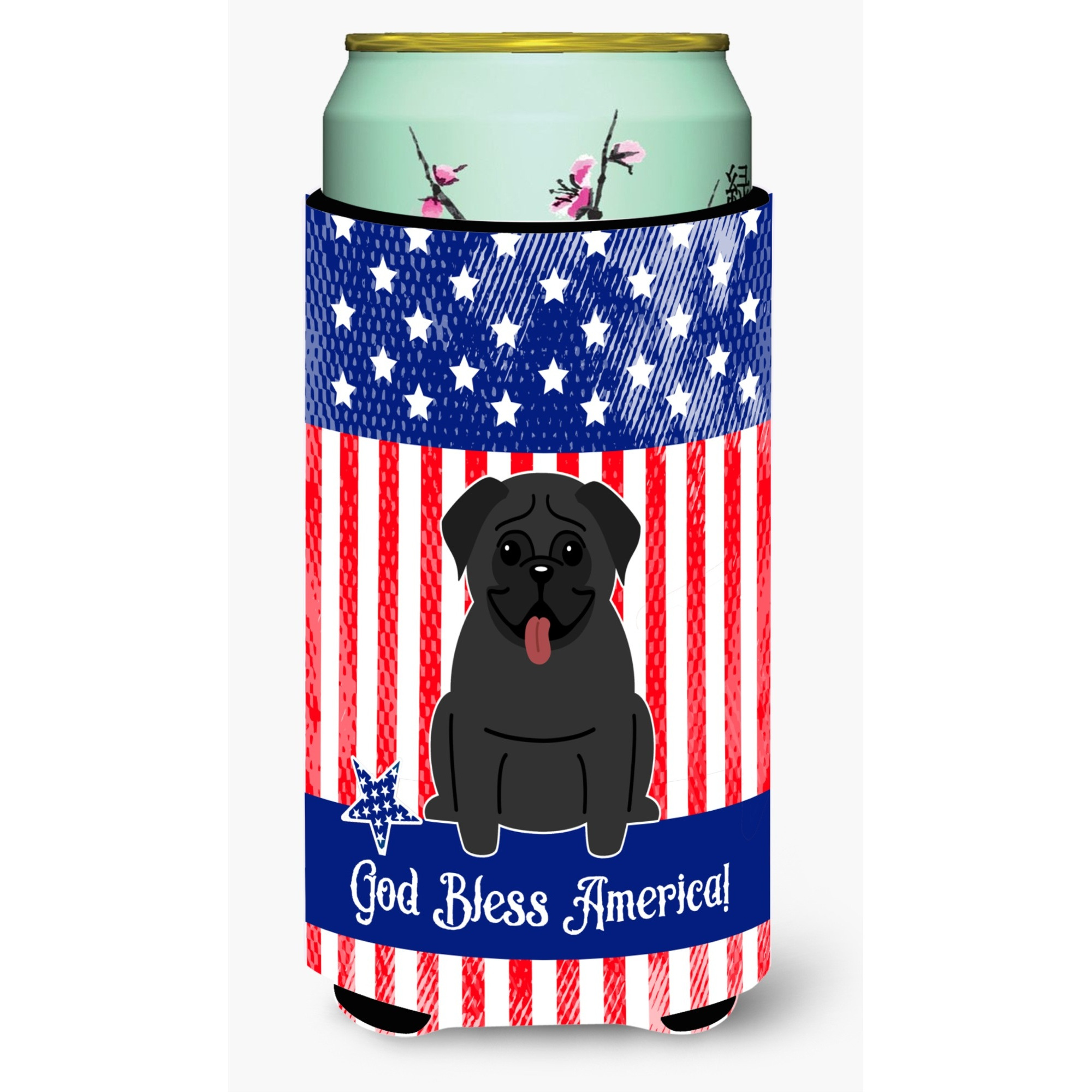 &quotCaroline's Treasures BB3001TBC Patriotic USA Pug Black Tall Boy Hugger cold-beverage-koozies, Multicolor"