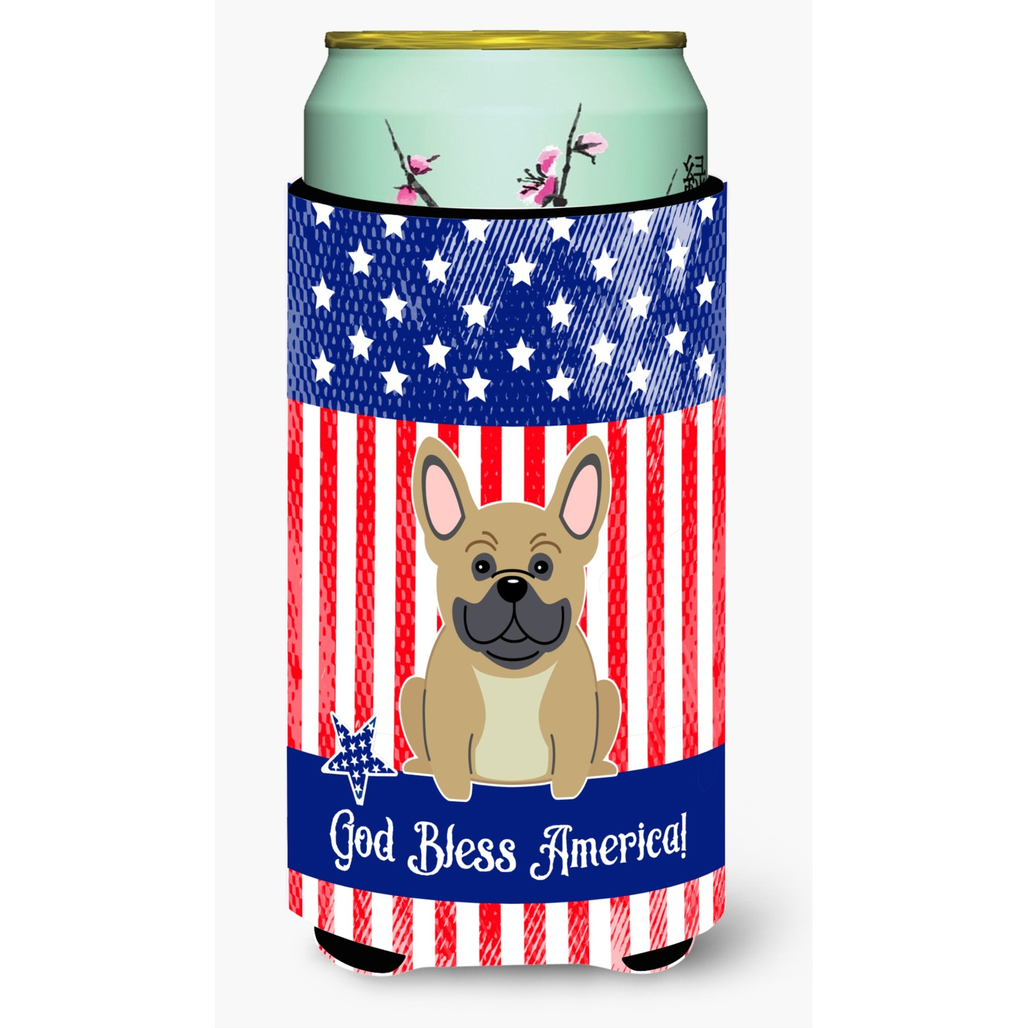 &quotCaroline's Treasures BB3005TBC Patriotic USA French Bulldog Cream Tall Boy Hugger cold-beverage-koozies, Multicolor"