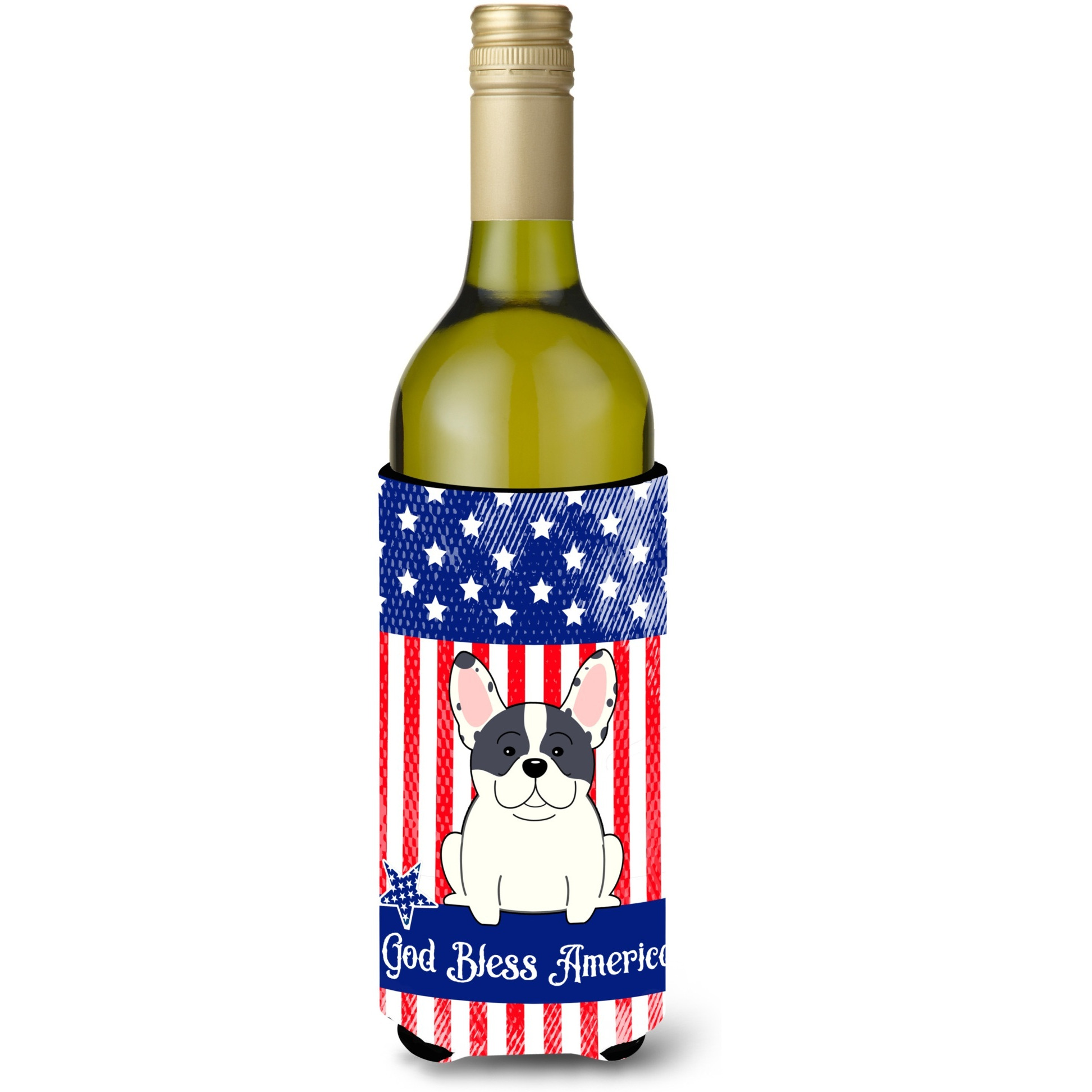 &quotCaroline's Treasures BB3006LITERK USA French Bulldog Piebald Wine Bottle Hugger cold-beverage-koozies, 750 ml, Multicolor"